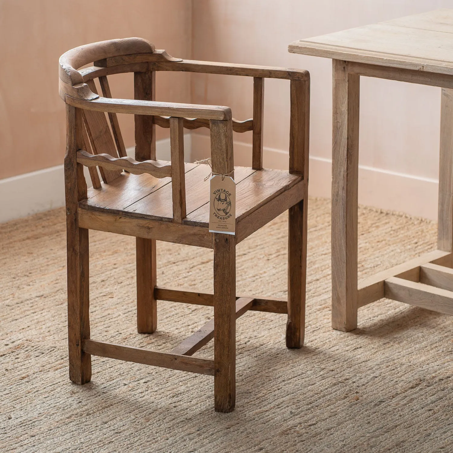 Vintage High-Arm Desk Chair - Dark, Teak Wood