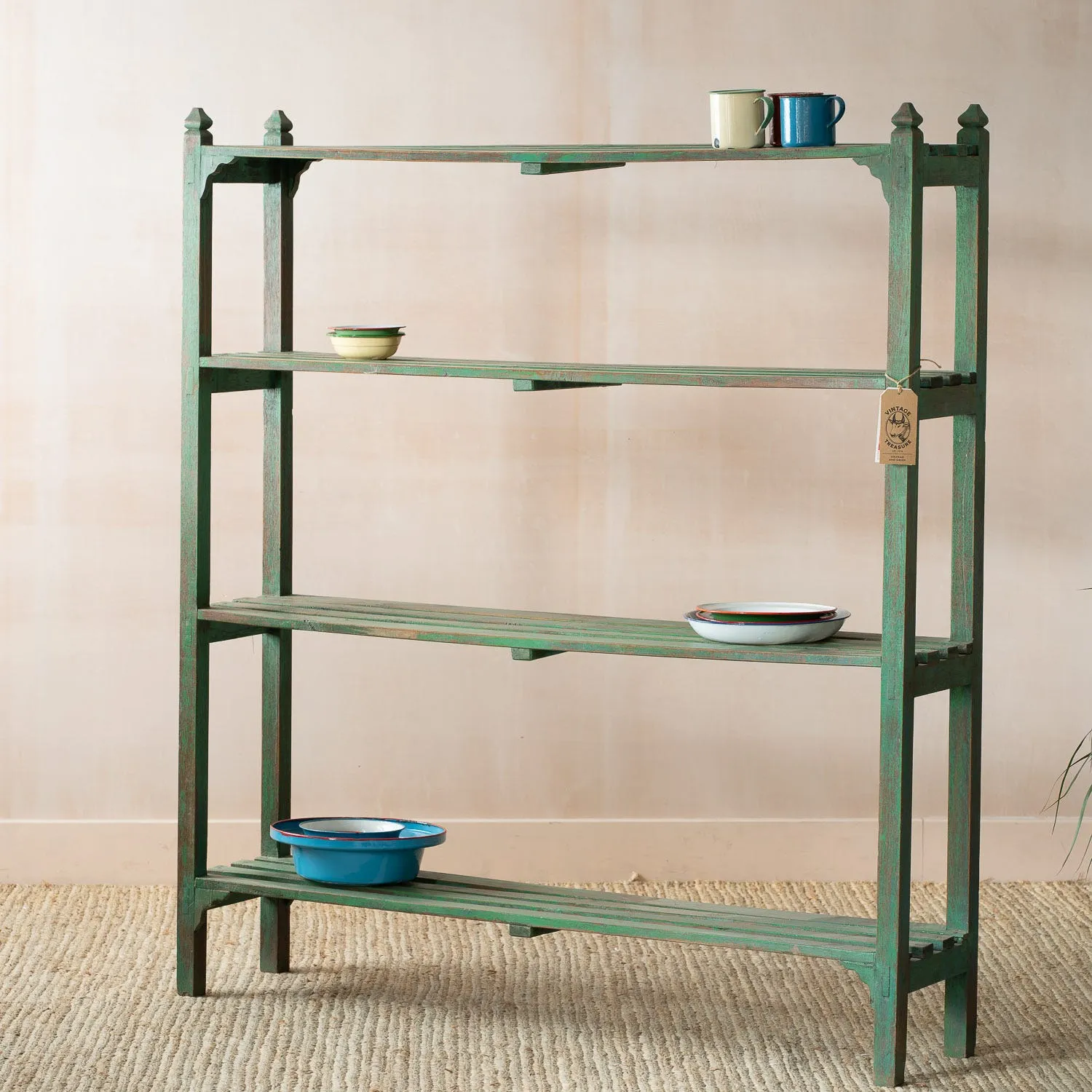 Vintage Painted Shelving Unit - Emerald Green, Teak