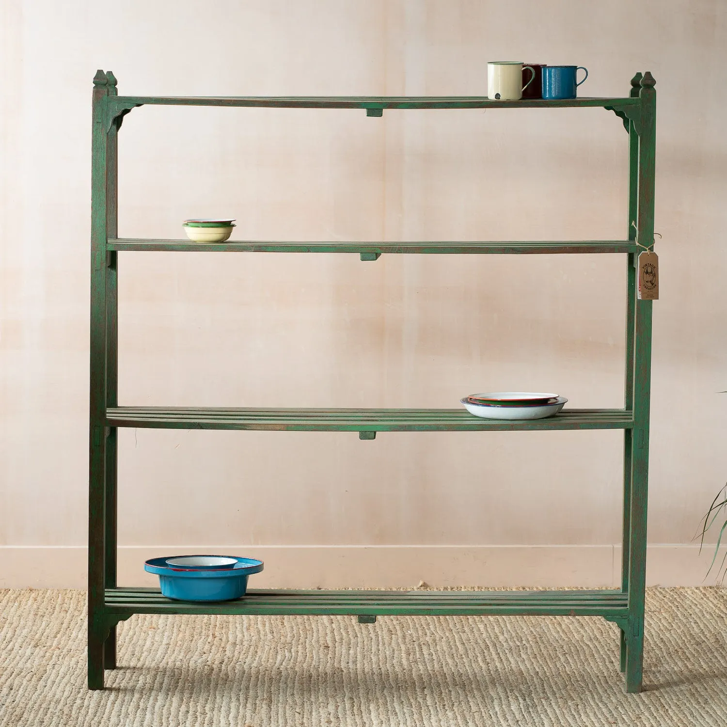 Vintage Painted Shelving Unit - Emerald Green, Teak image