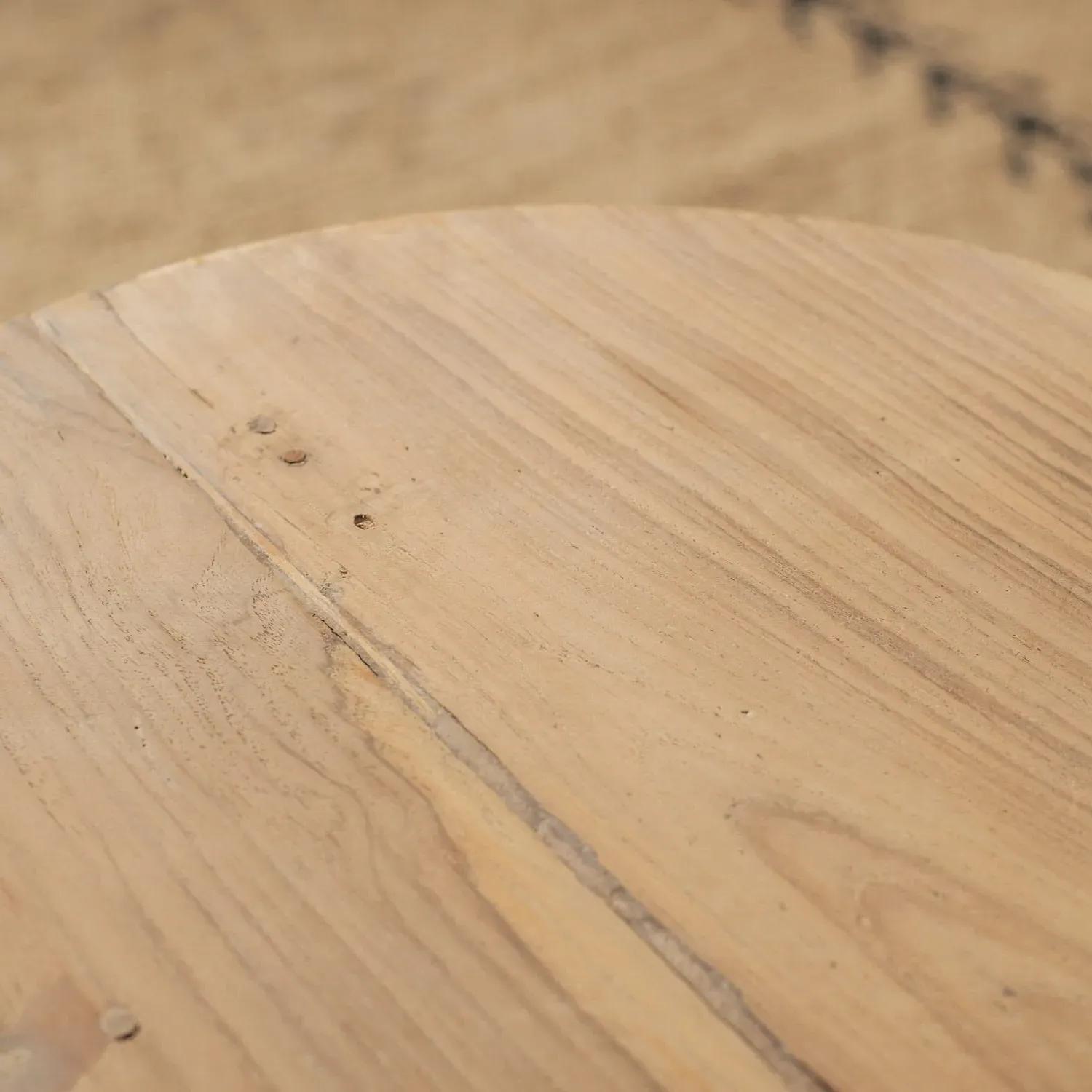 Vintage Round Side Table - Light Wood, Teak