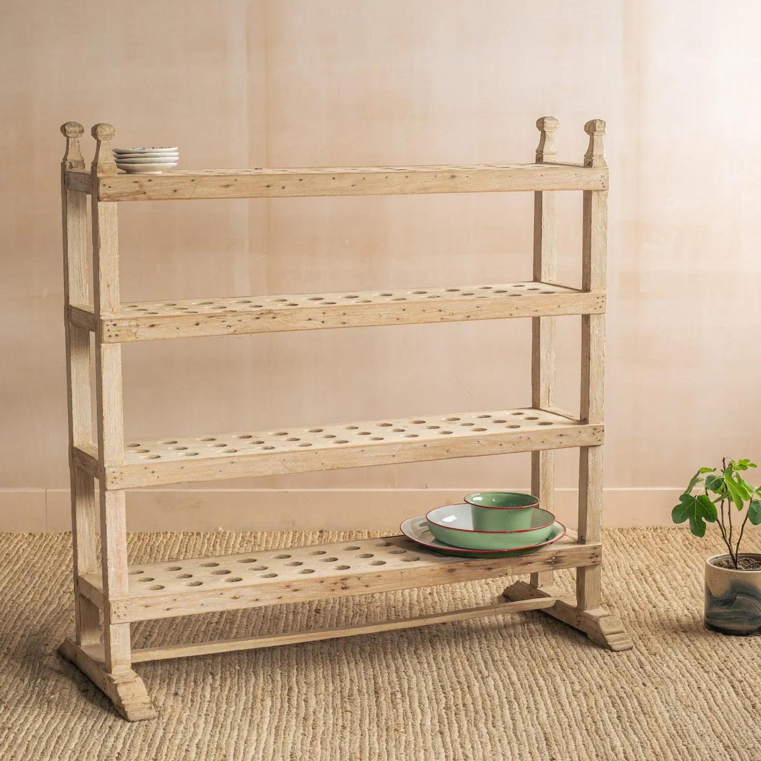 Vintage Shelving Unit with Holes - Light Wood, Teak