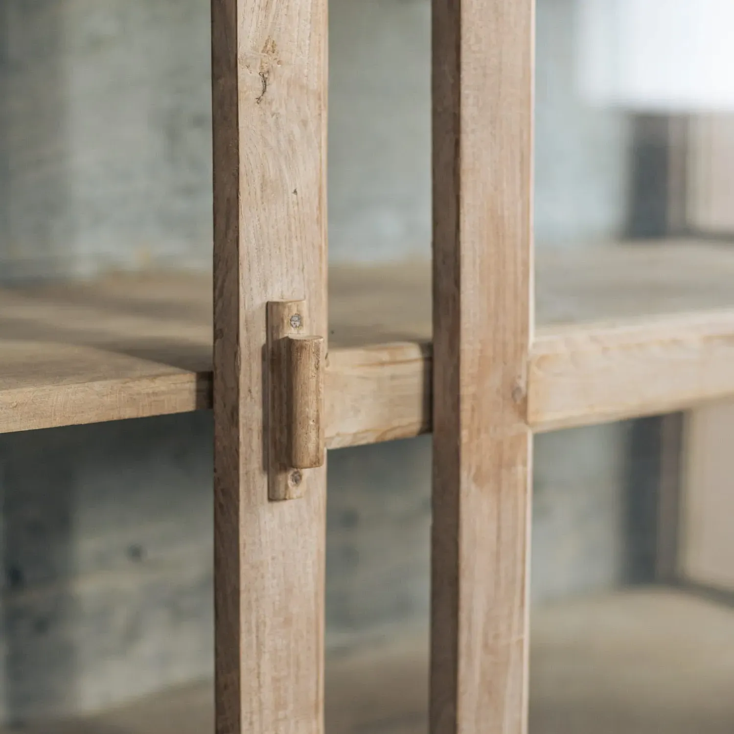 Vintage Sliding Door Cabinet - Light Wood, Teak Glass