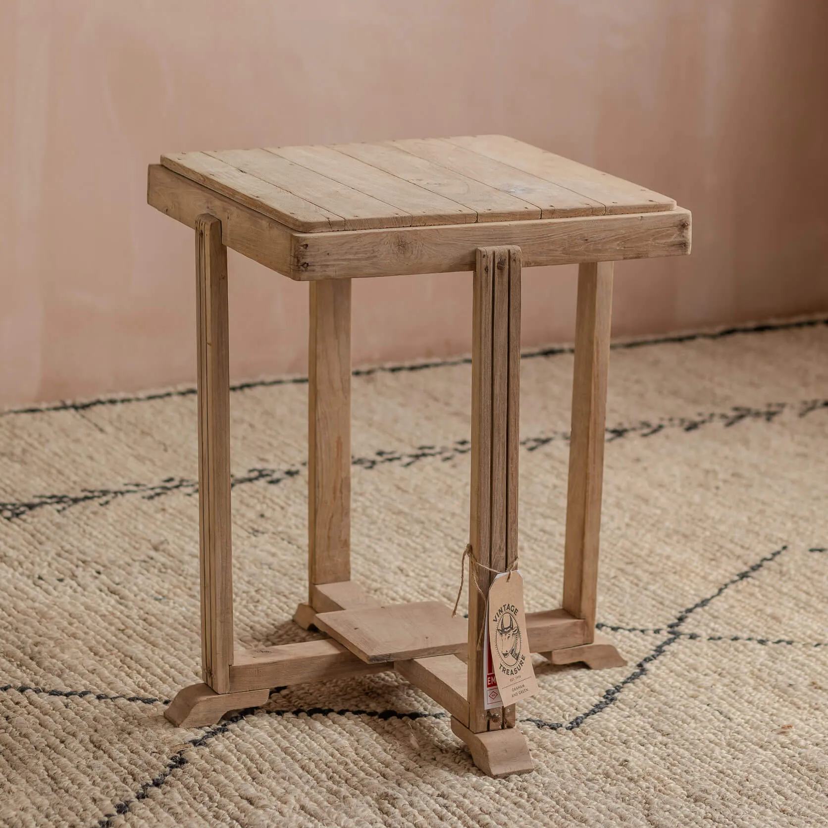 Vintage Square Side Table - Light Wood, Teak