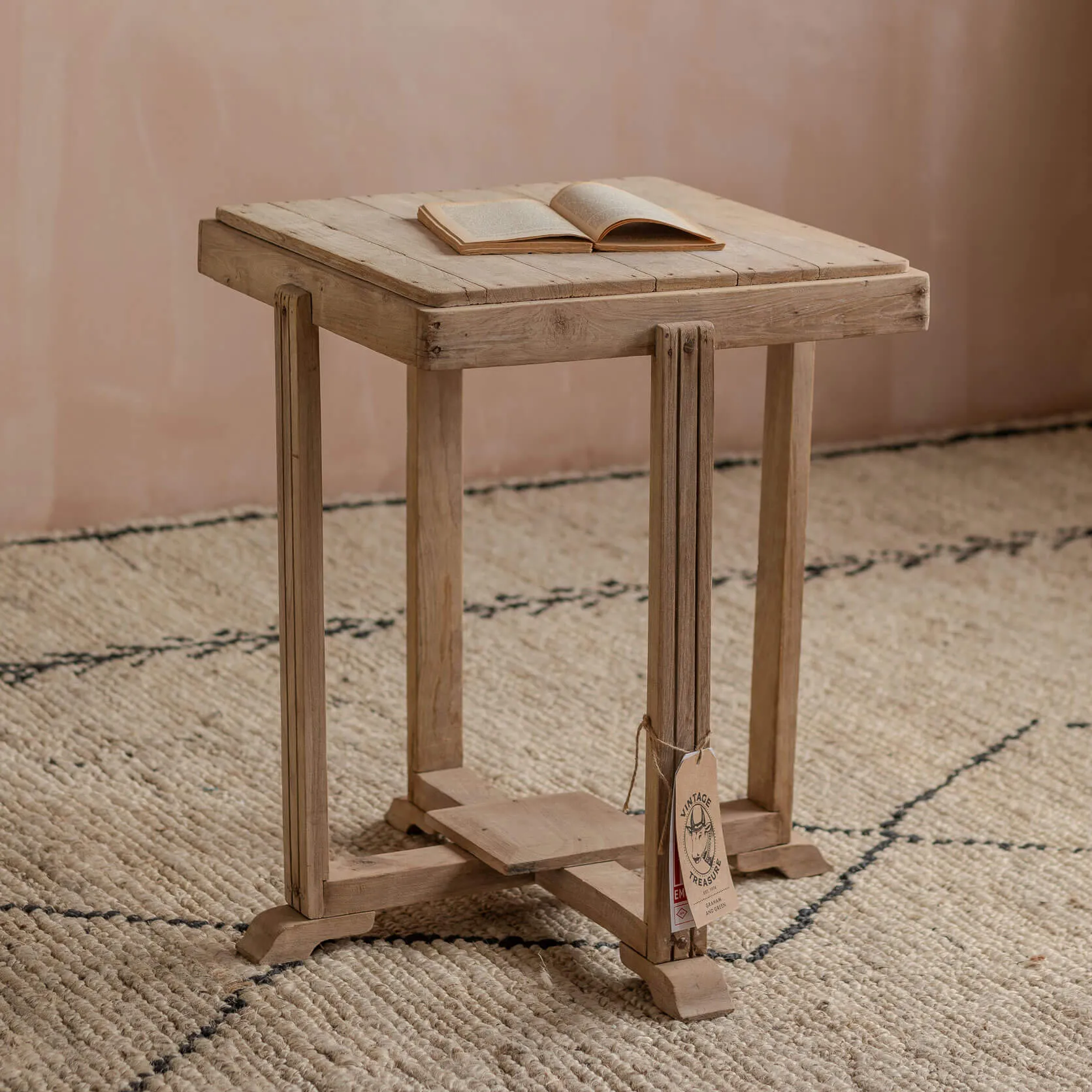 Vintage Square Side Table - Light Wood, Teak image