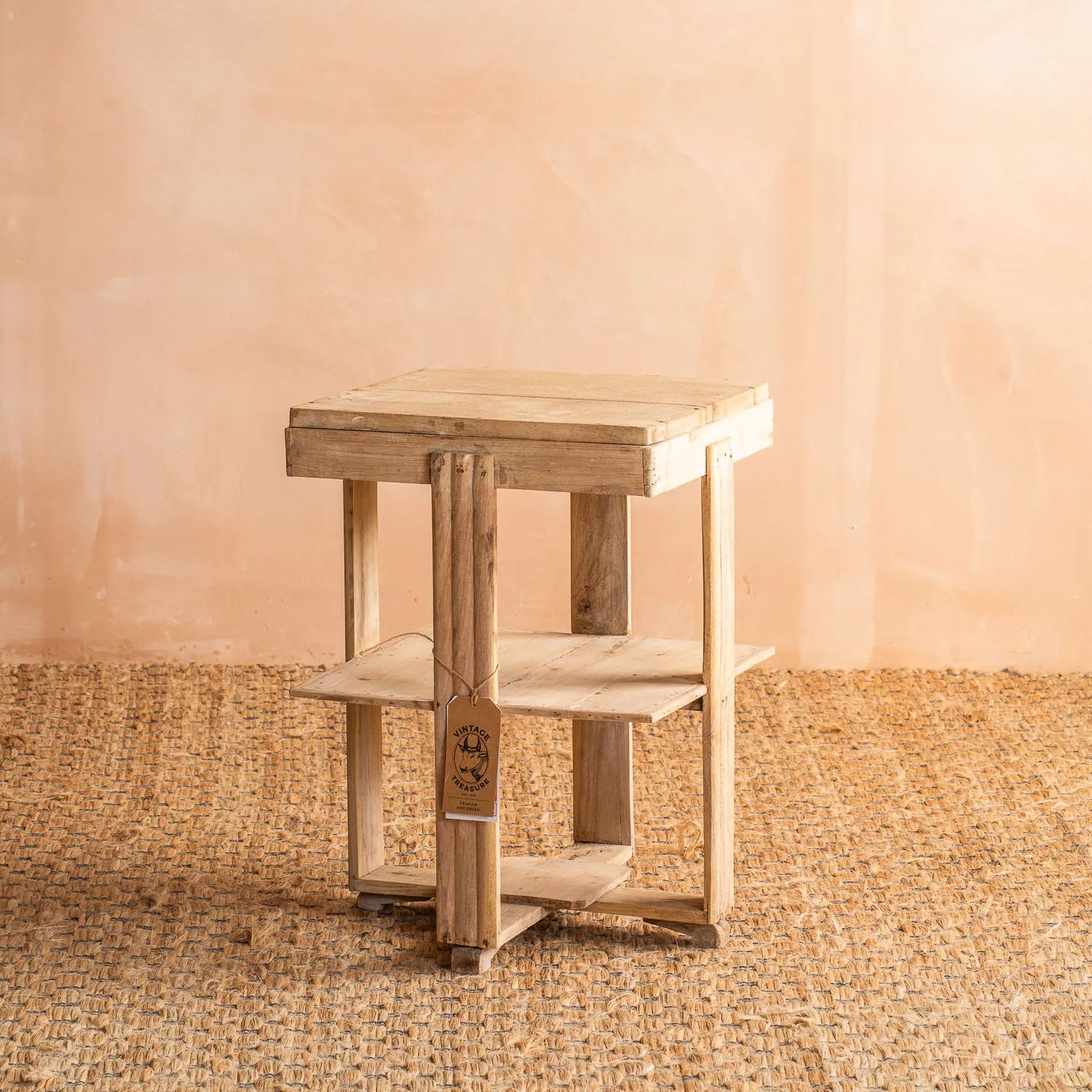 Vintage Square Side Table with Storage - Natural, Teak