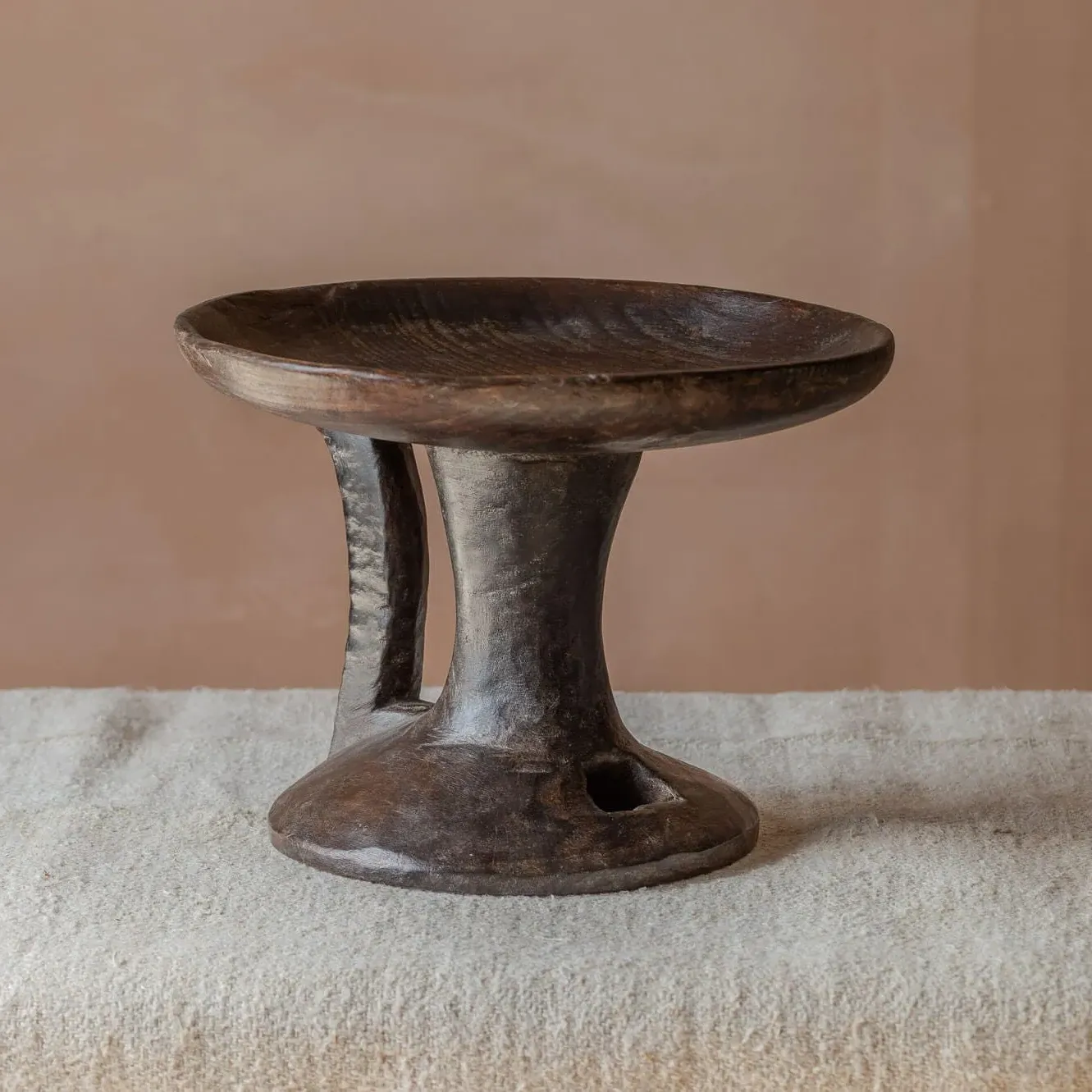 Vintage Tall Display Dish - Dark Wood