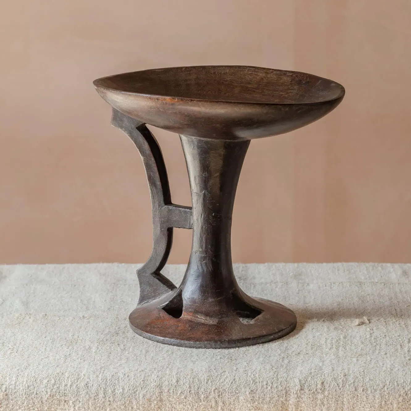 Vintage Tall Display Dish - Dark Wood