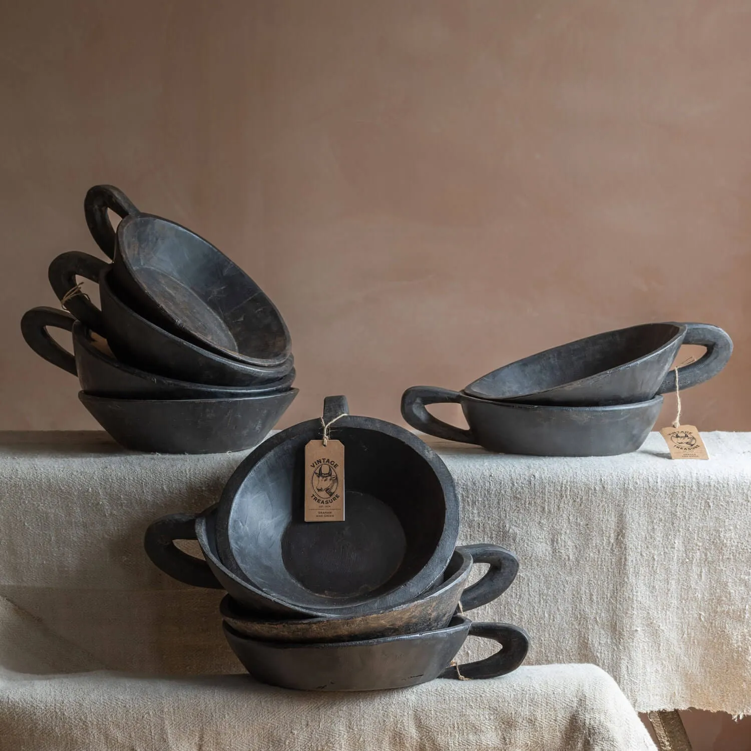 Vintage Wooden Decorative Dish - Black