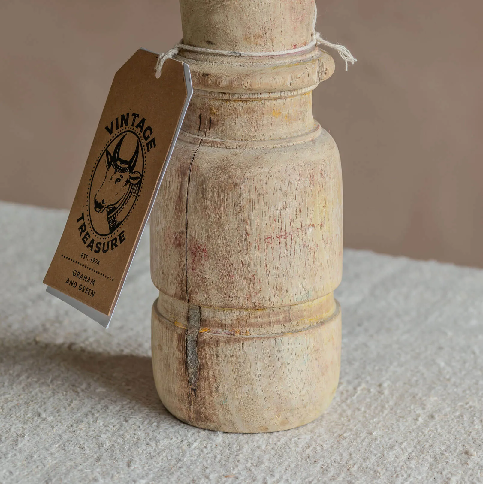 Vintage Wooden Pillar Candle Holder - Natural, Wood