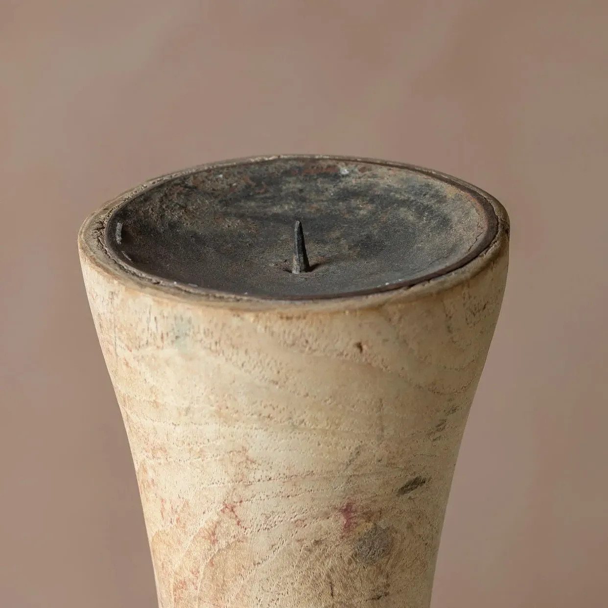 Vintage Wooden Pillar Candle Holder - Natural, Wood