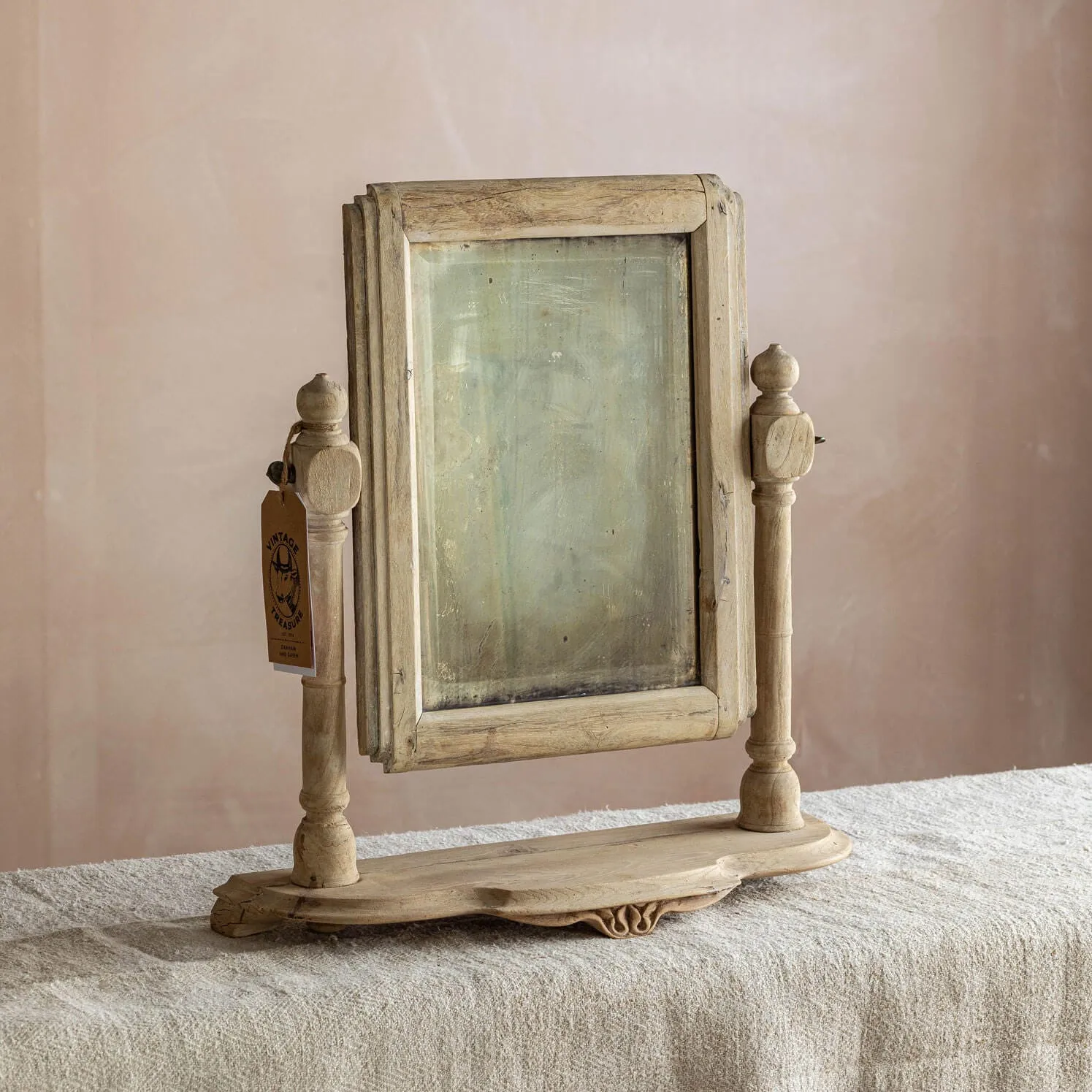 Vintage Wooden Table Mirror - Natural, Teak image