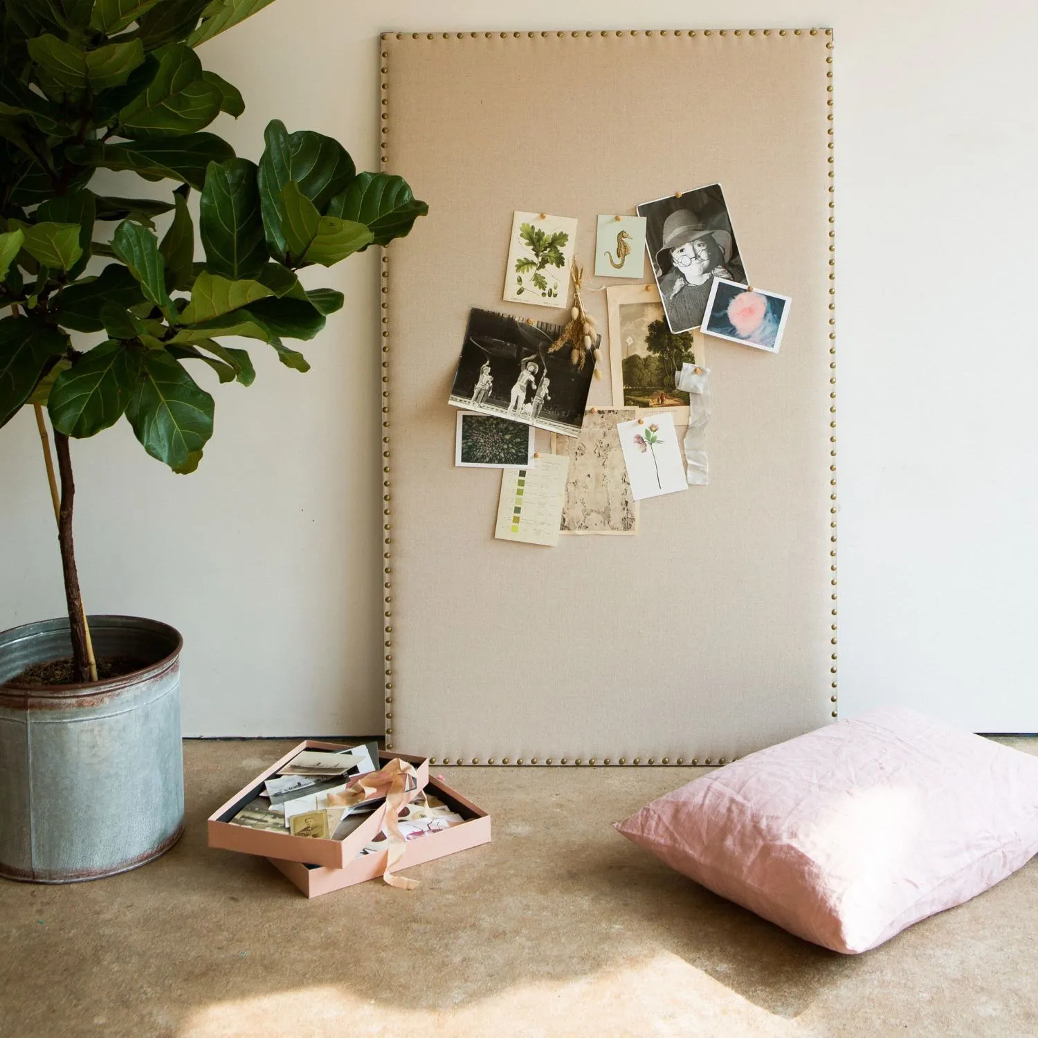 Wall Memo Board - Natural Fabric, Bronze Metal