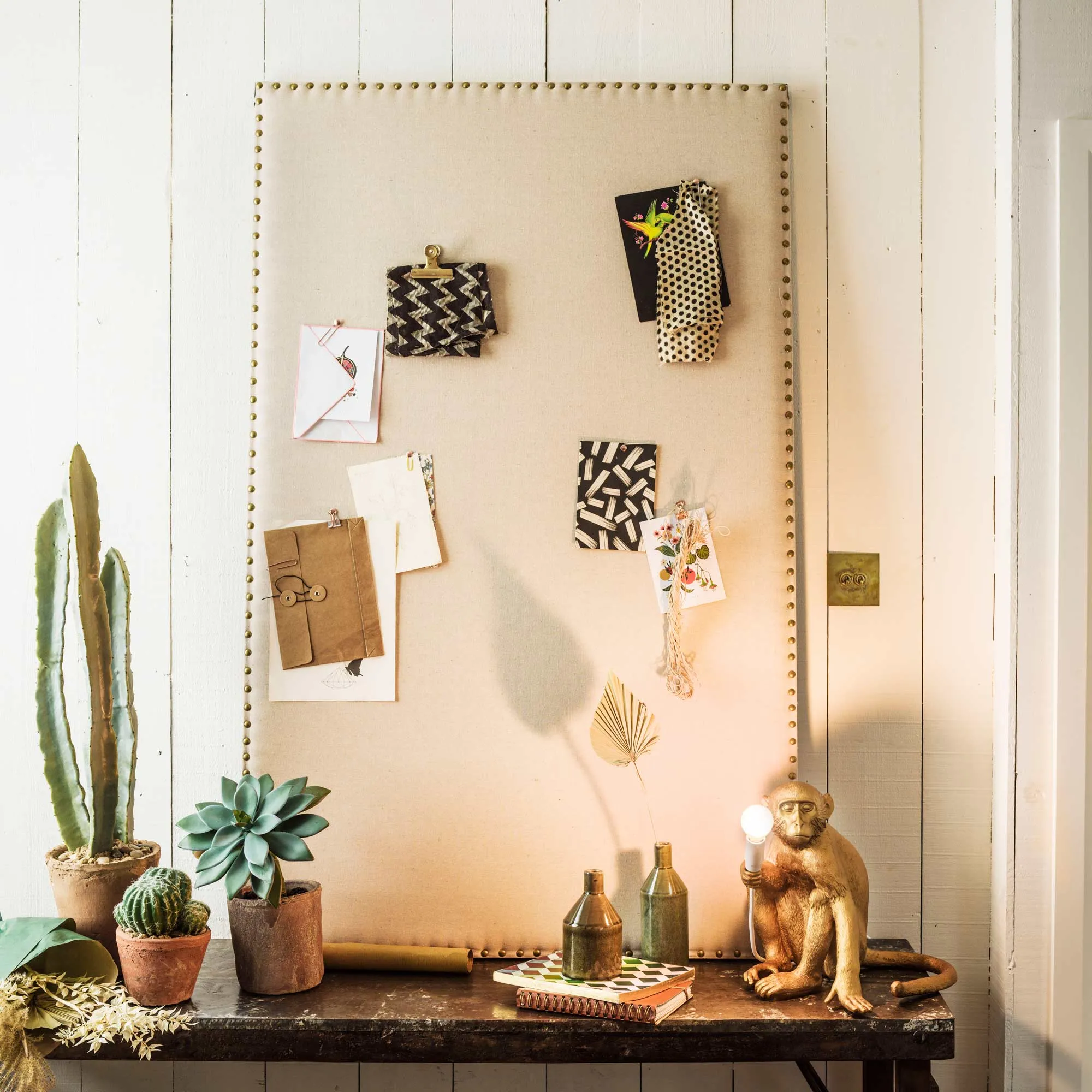 Wall Memo Board - Natural Fabric, Bronze Metal image