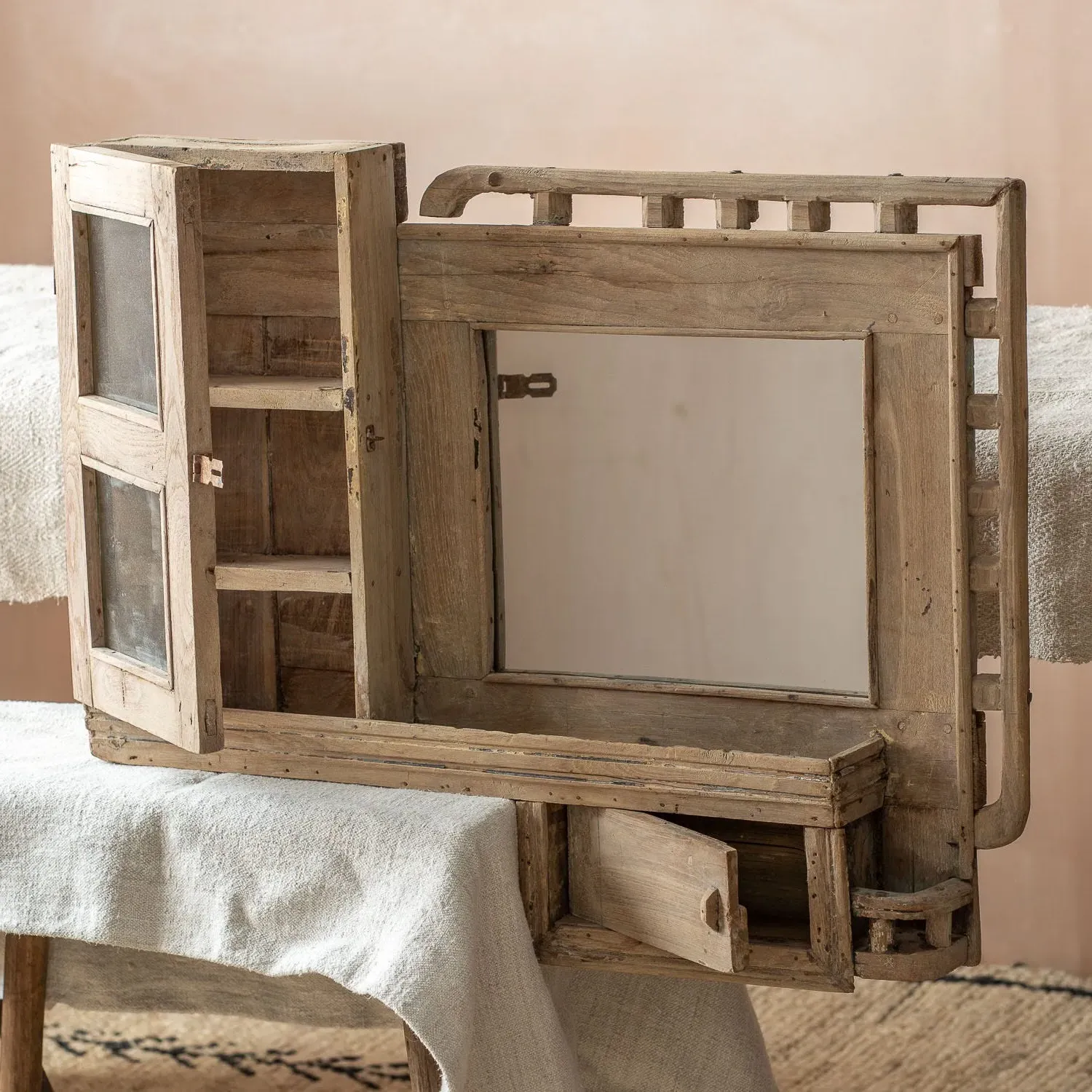 Wall Mirror Cabinet - Natural, Teak