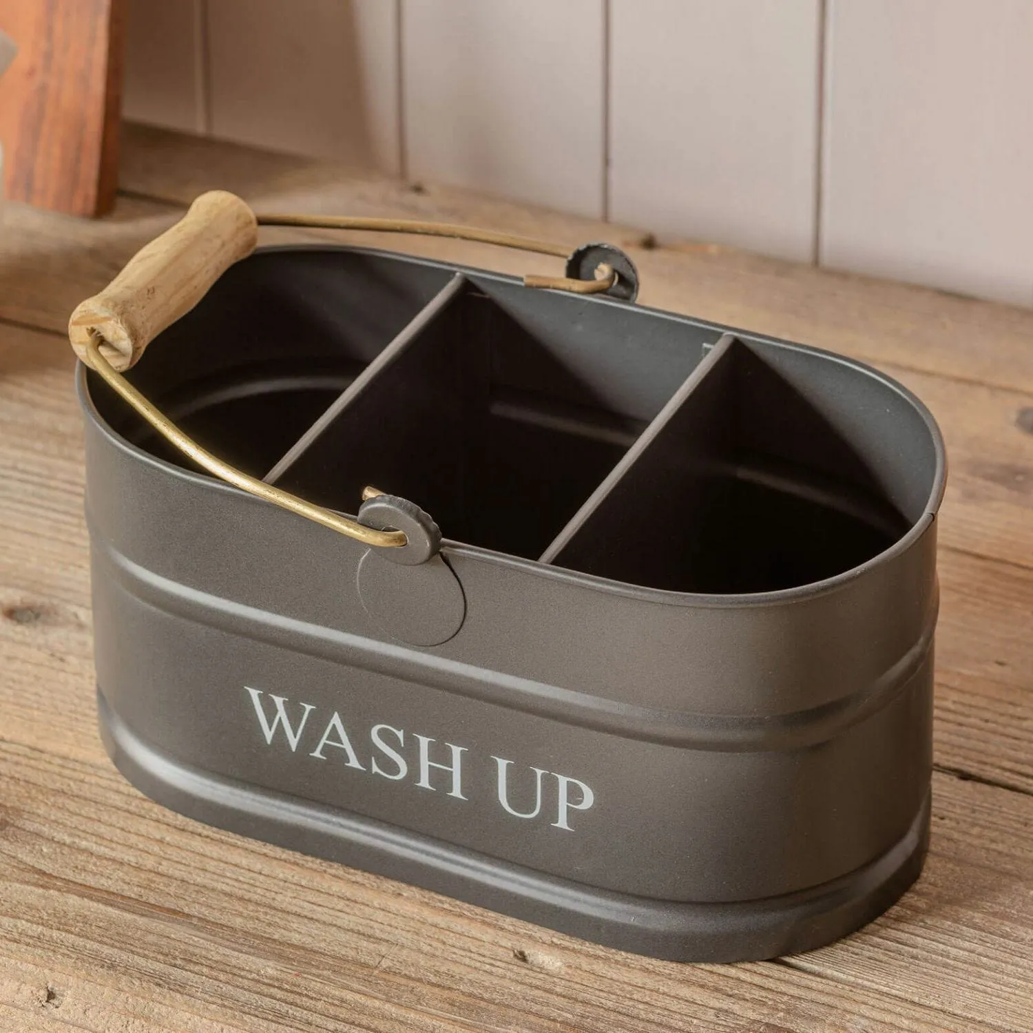 Washing Up Caddy with 3 Compartments - Carbon Grey, Steel