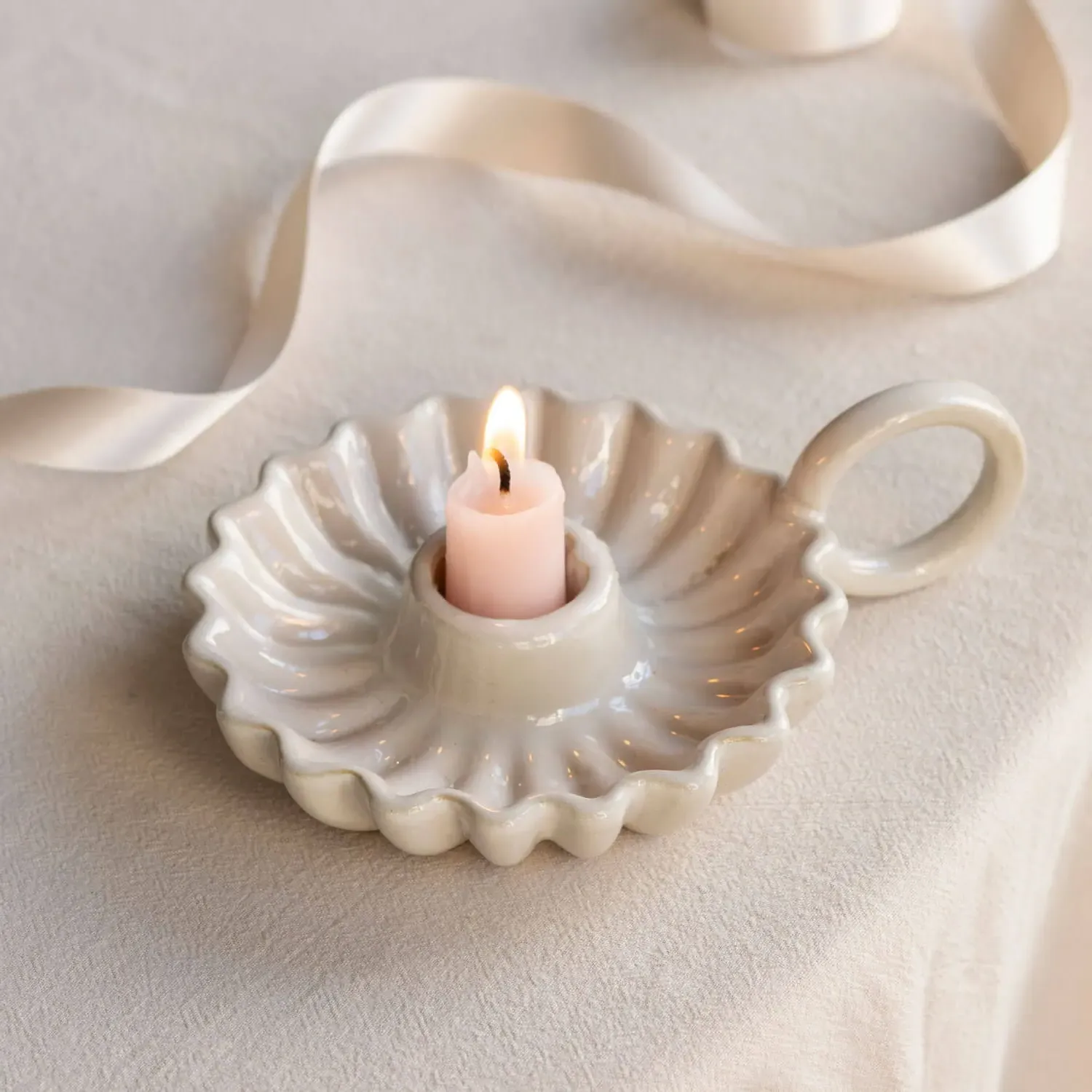Wave Ceramic Candle Holder - Stoneware