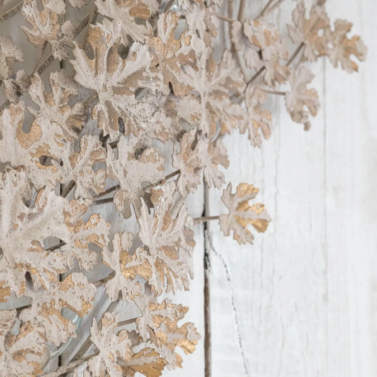 White and Gold Leaves Wall Light - White, Iron