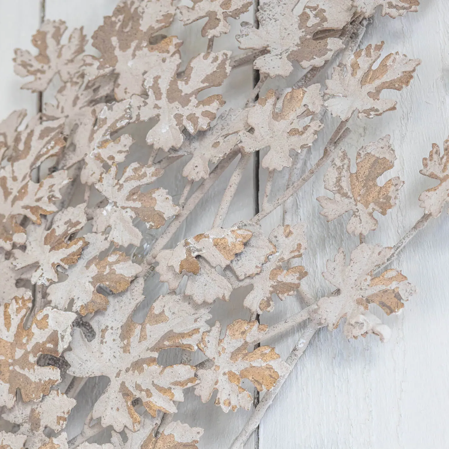 White and Gold Leaves Wall Light - White, Iron