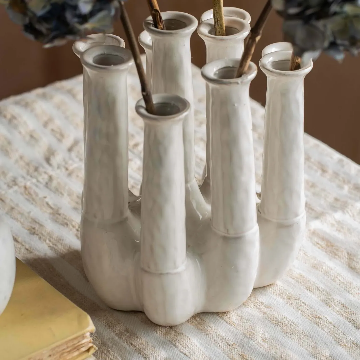White Ceramic Multi-Stem Vase - White