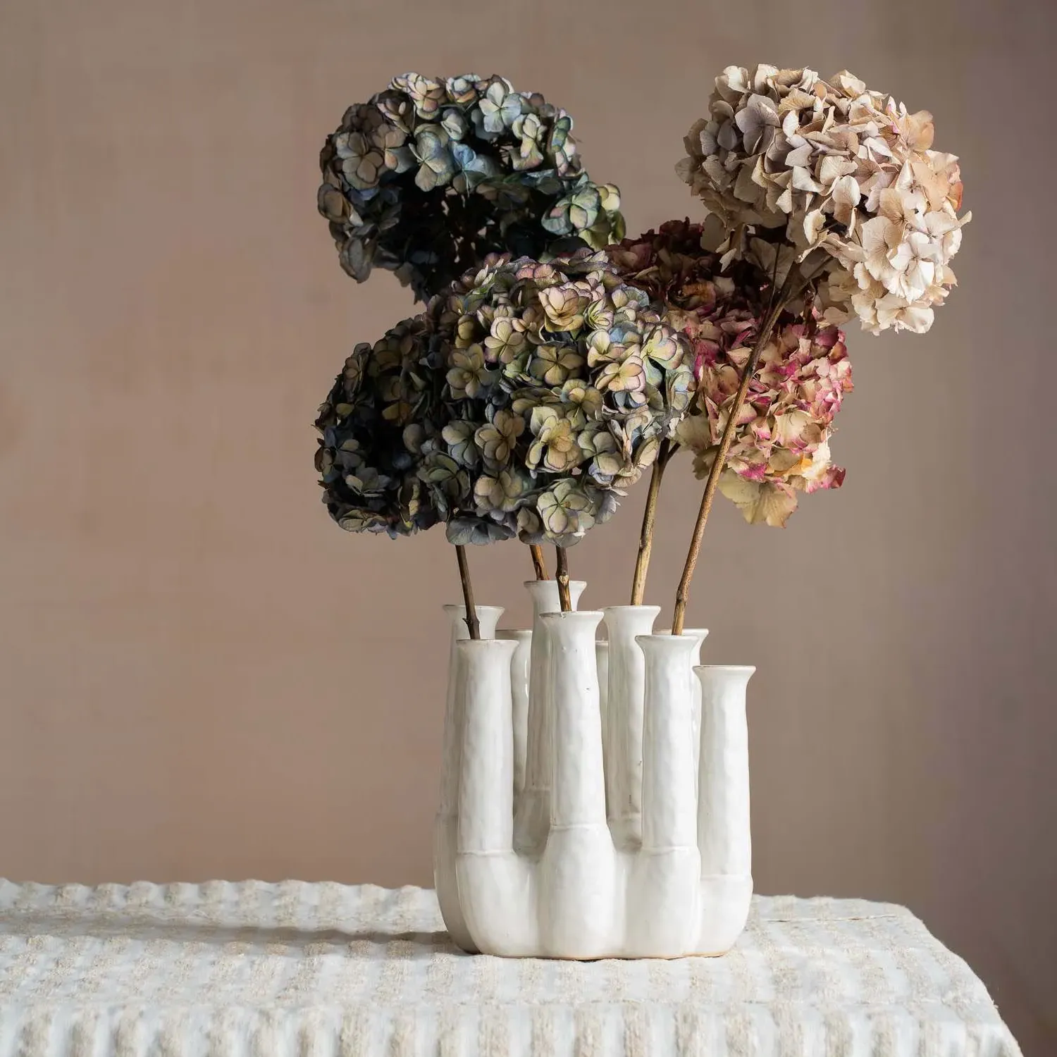 White Ceramic Multi-Stem Vase - White