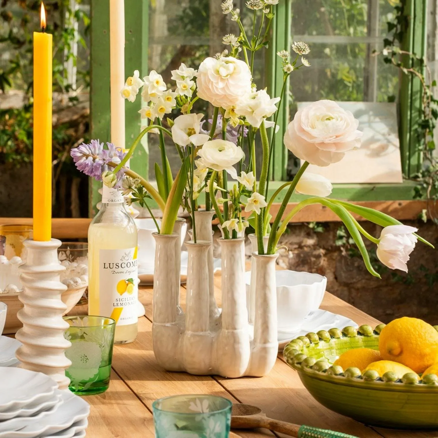 White Ceramic Multi-Stem Vase - White