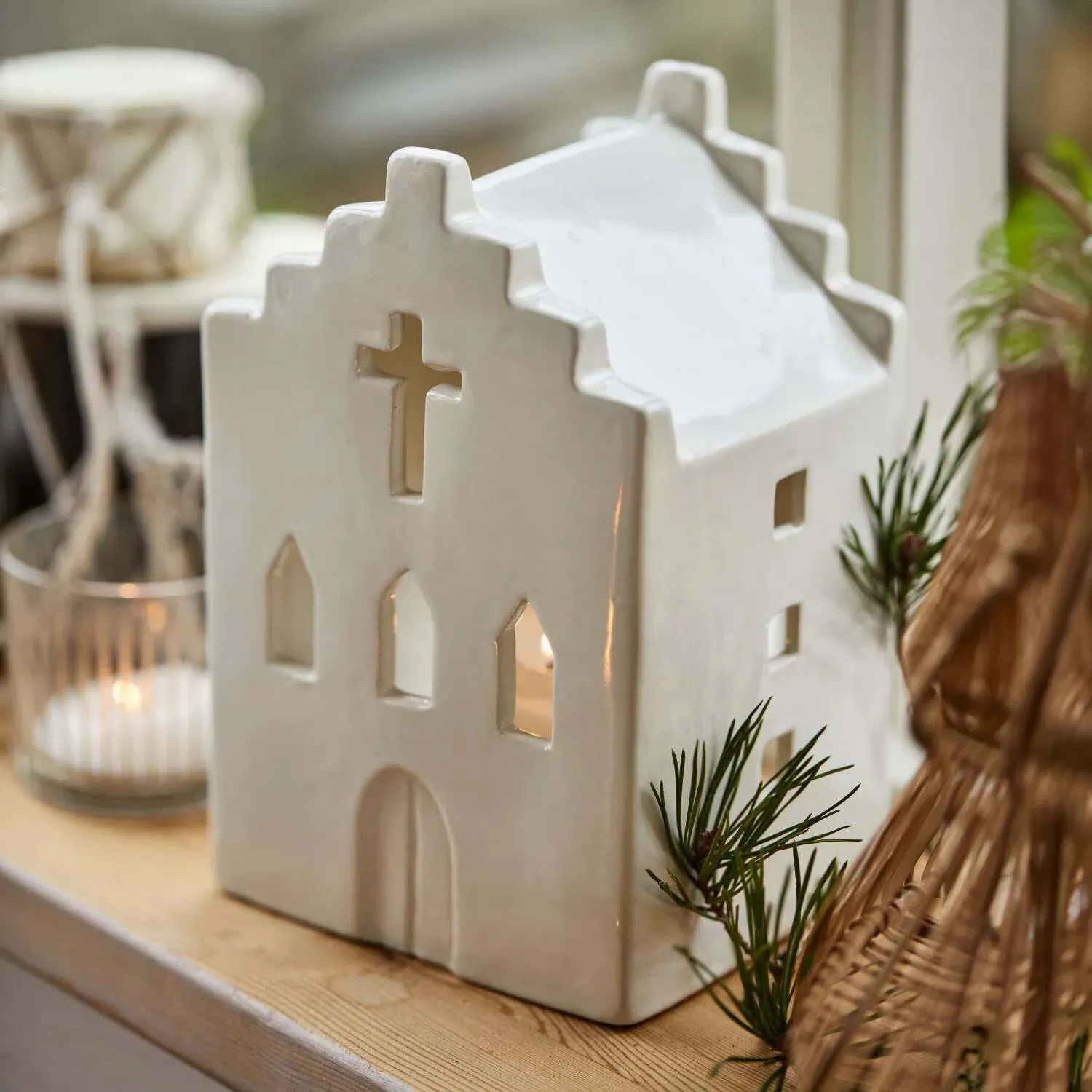 White Church Tealight Holder - White, Stoneware