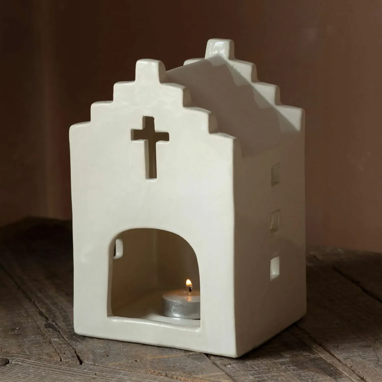White Church Tealight Holder - White, Stoneware