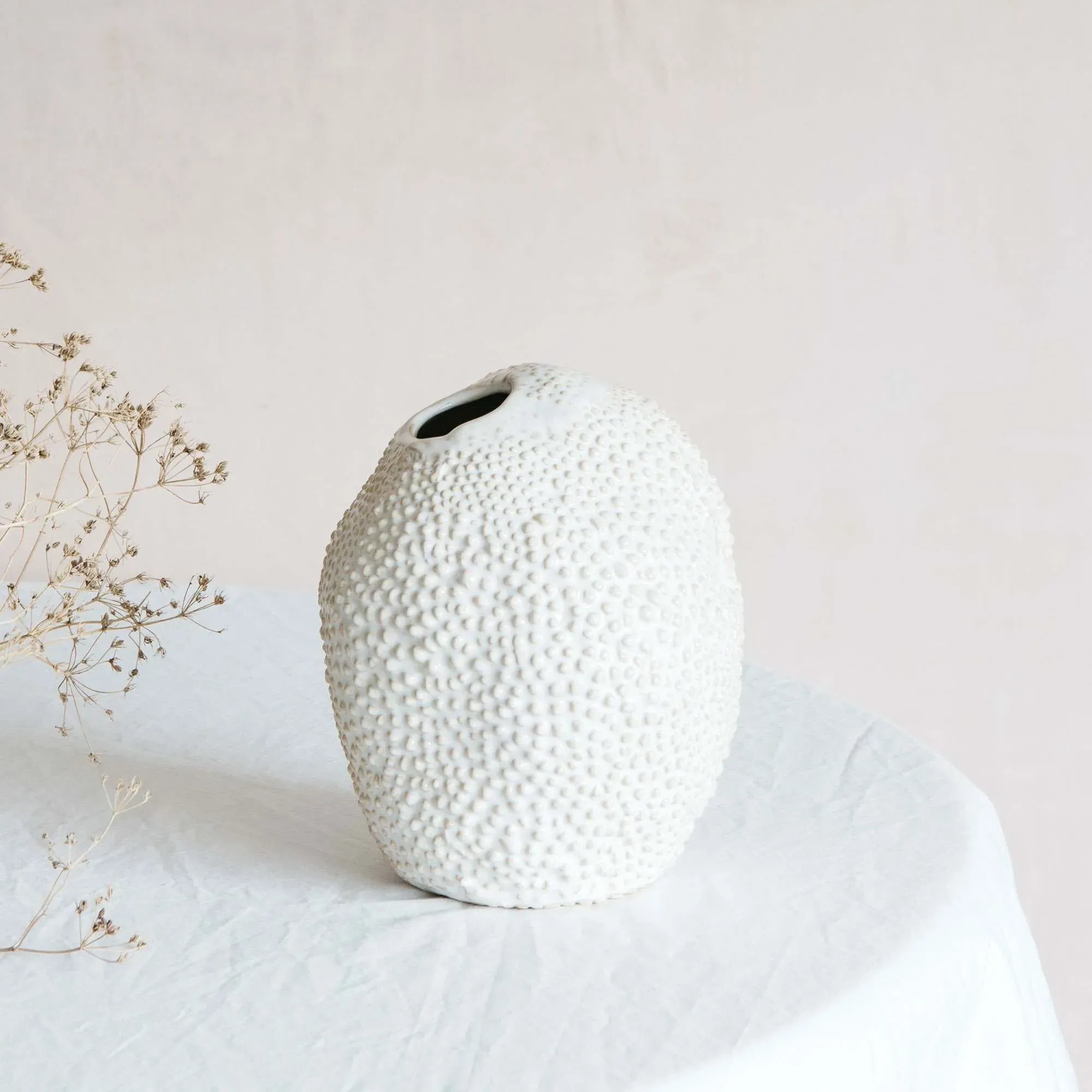 White Jackfruit Vase - White, Ceramic