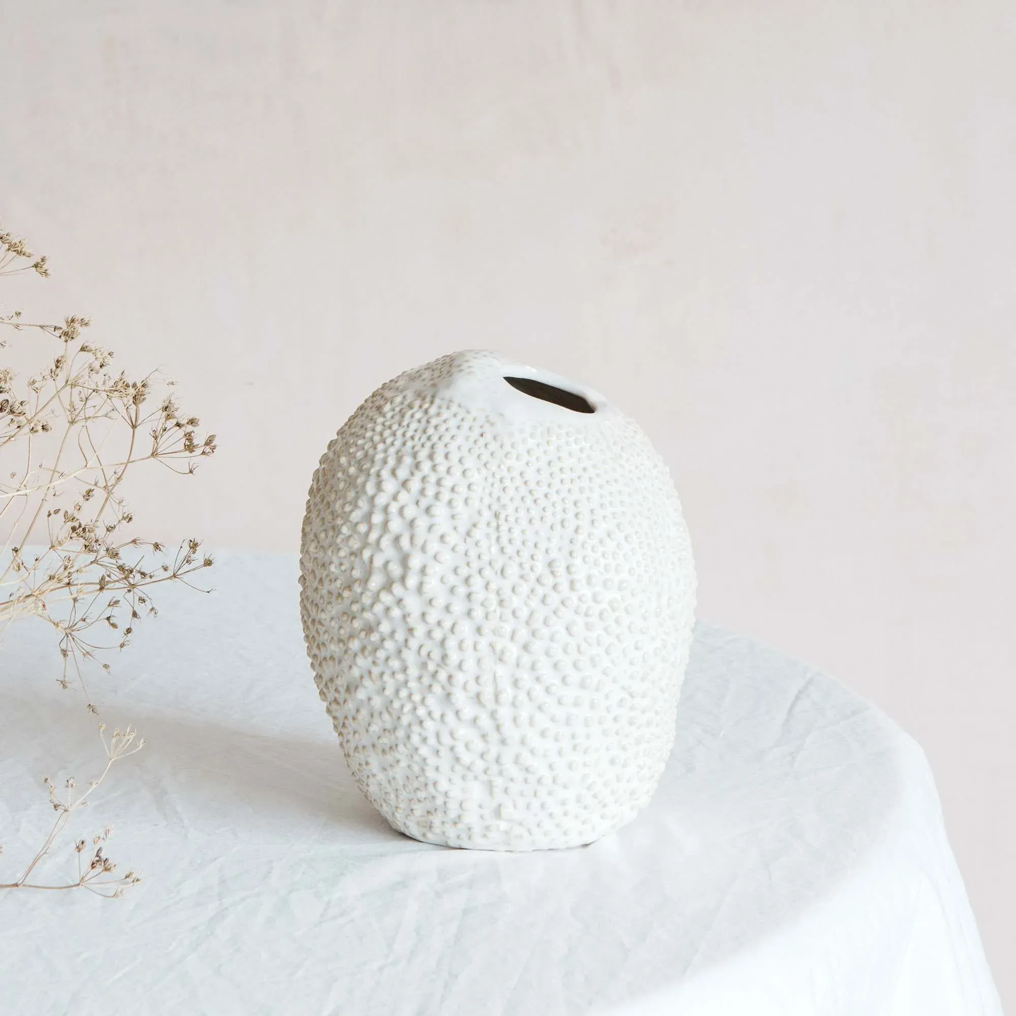 White Jackfruit Vase - White, Ceramic