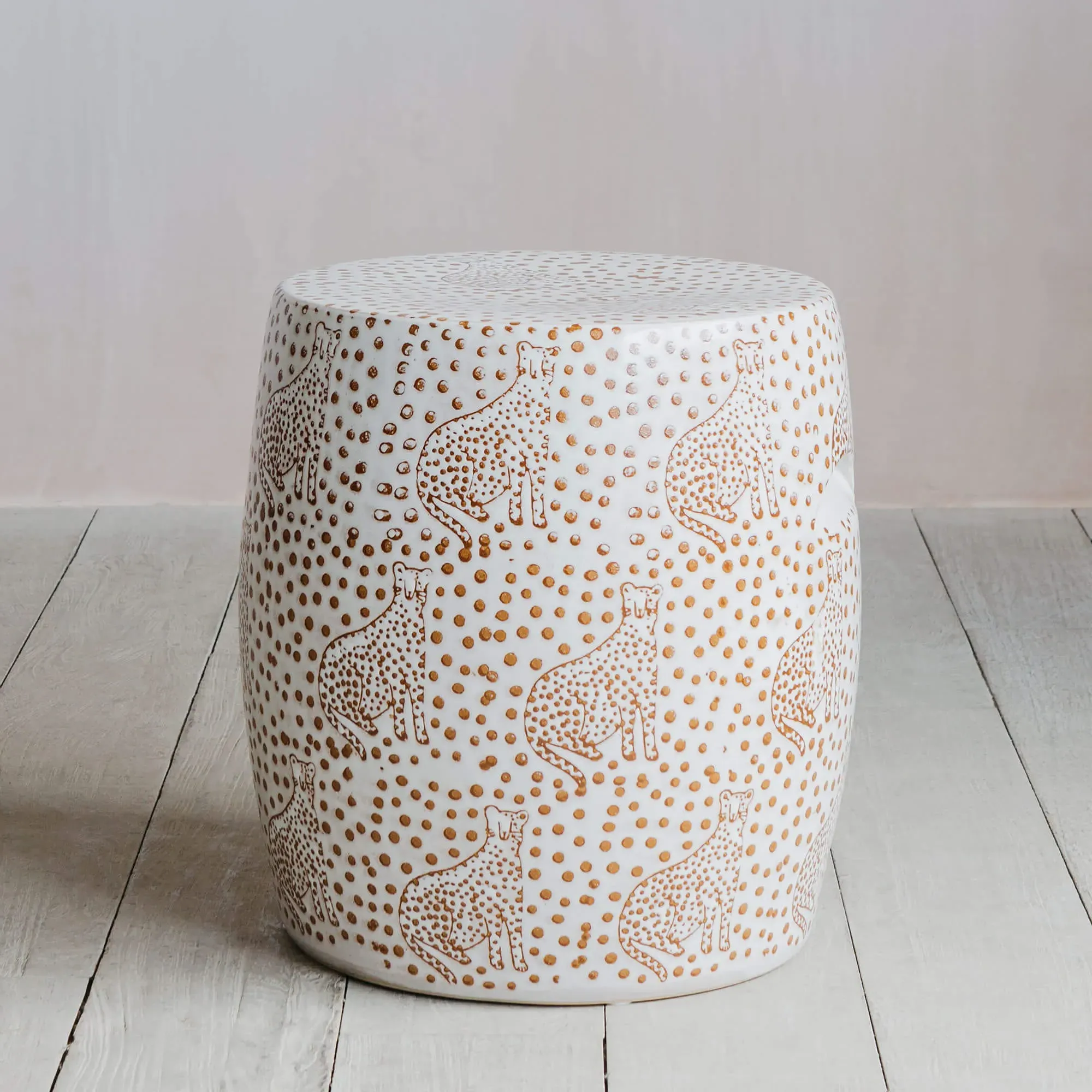 White Leopard Stool - White, Ceramic