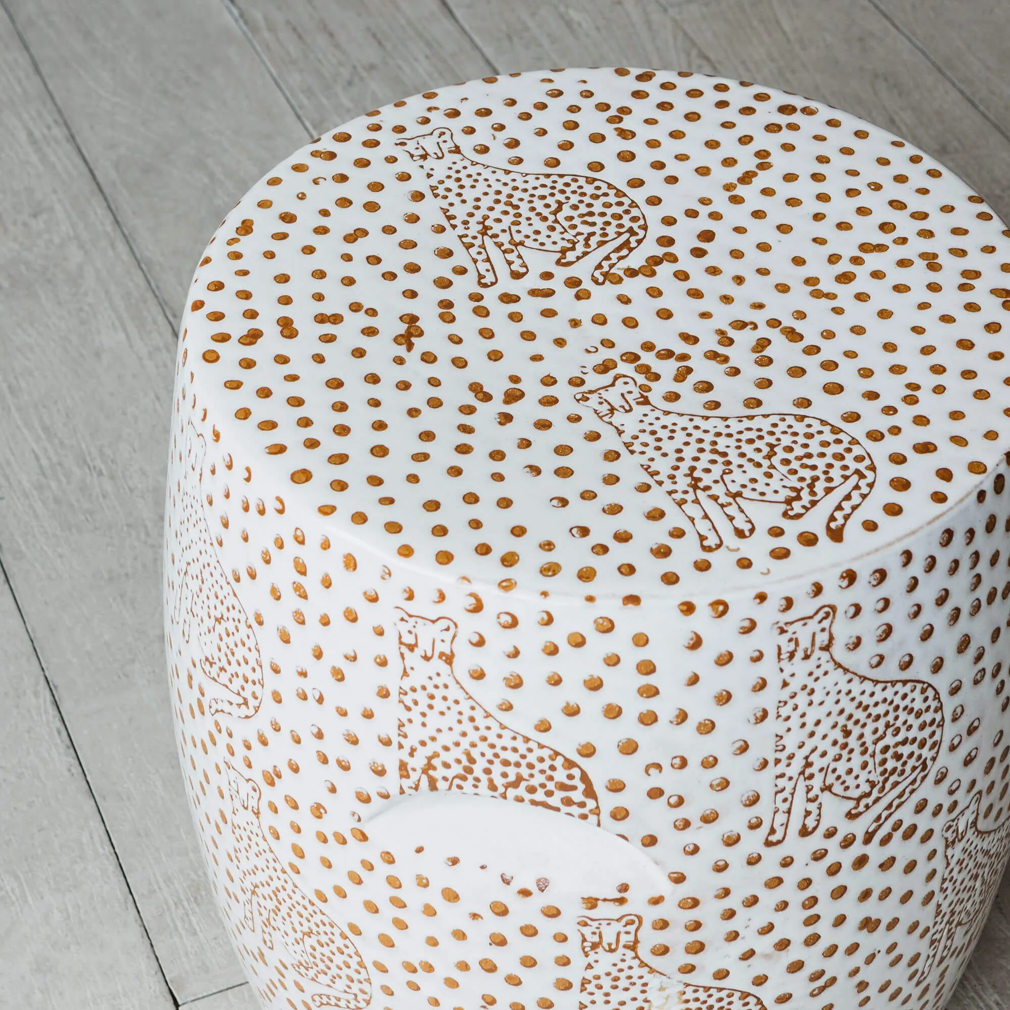 White Leopard Stool - White, Ceramic