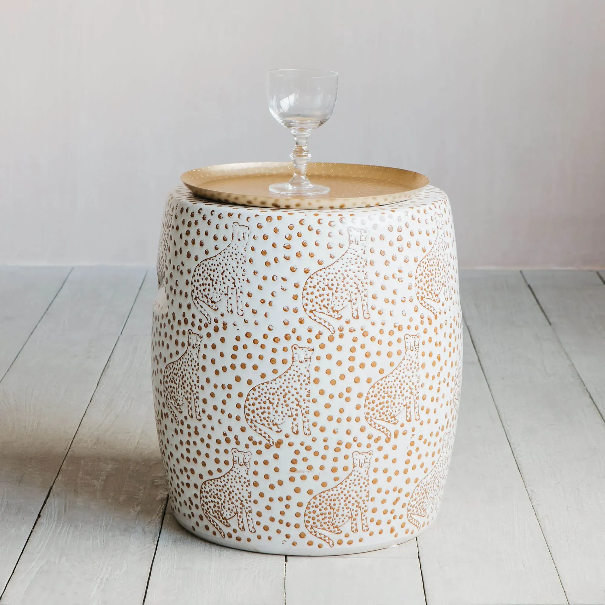 White Leopard Stool - White, Ceramic