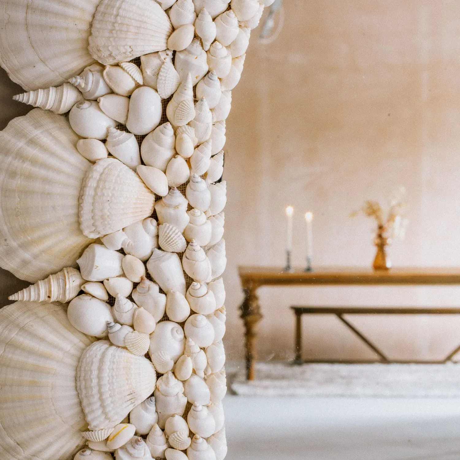 White Oval Shell Wall Mirror