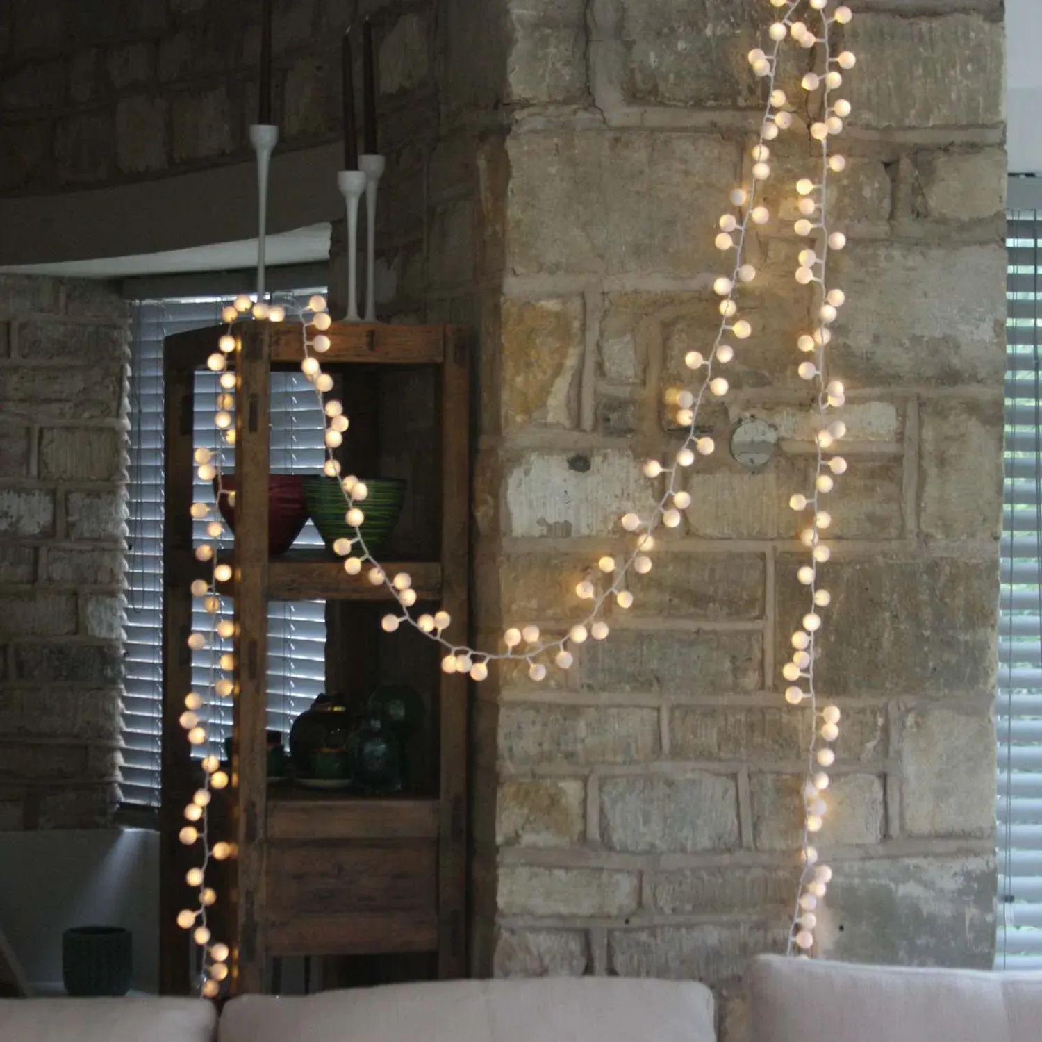 White Pom Pom Garland with LED Lights - White