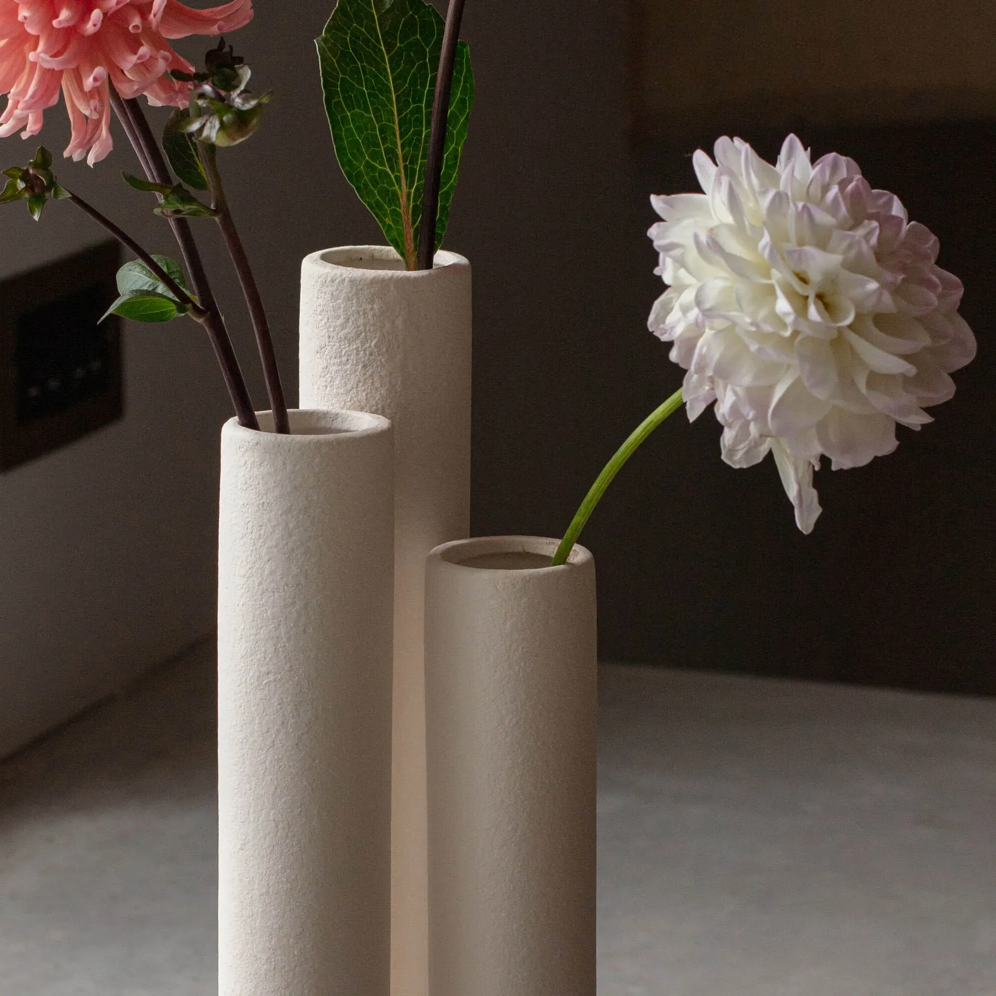White Triple Stem Vase - White, Ceramic