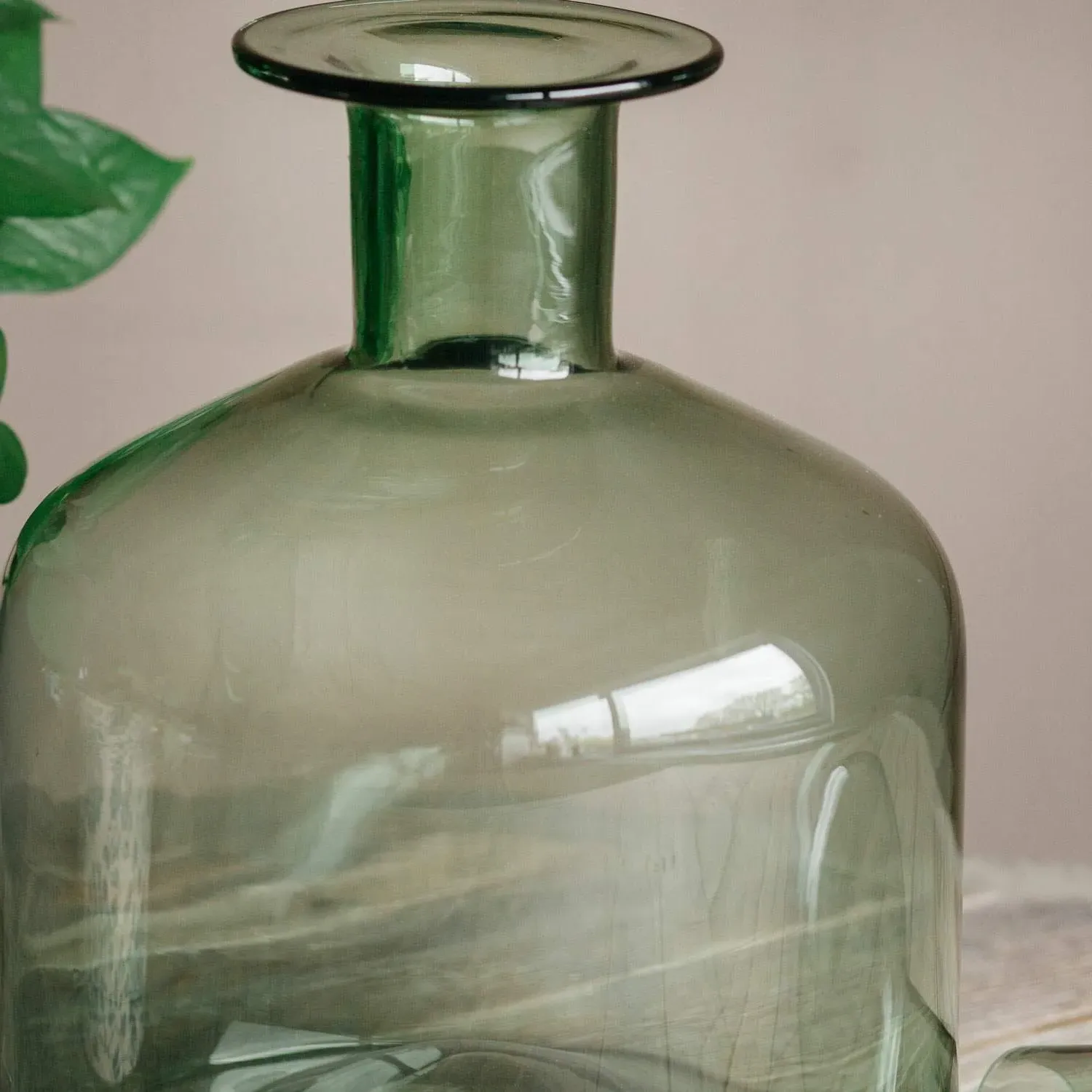 Wide Glass Bottle with Stopper - Green