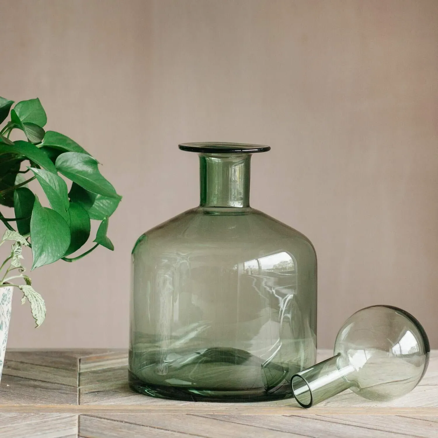 Wide Glass Bottle with Stopper - Green