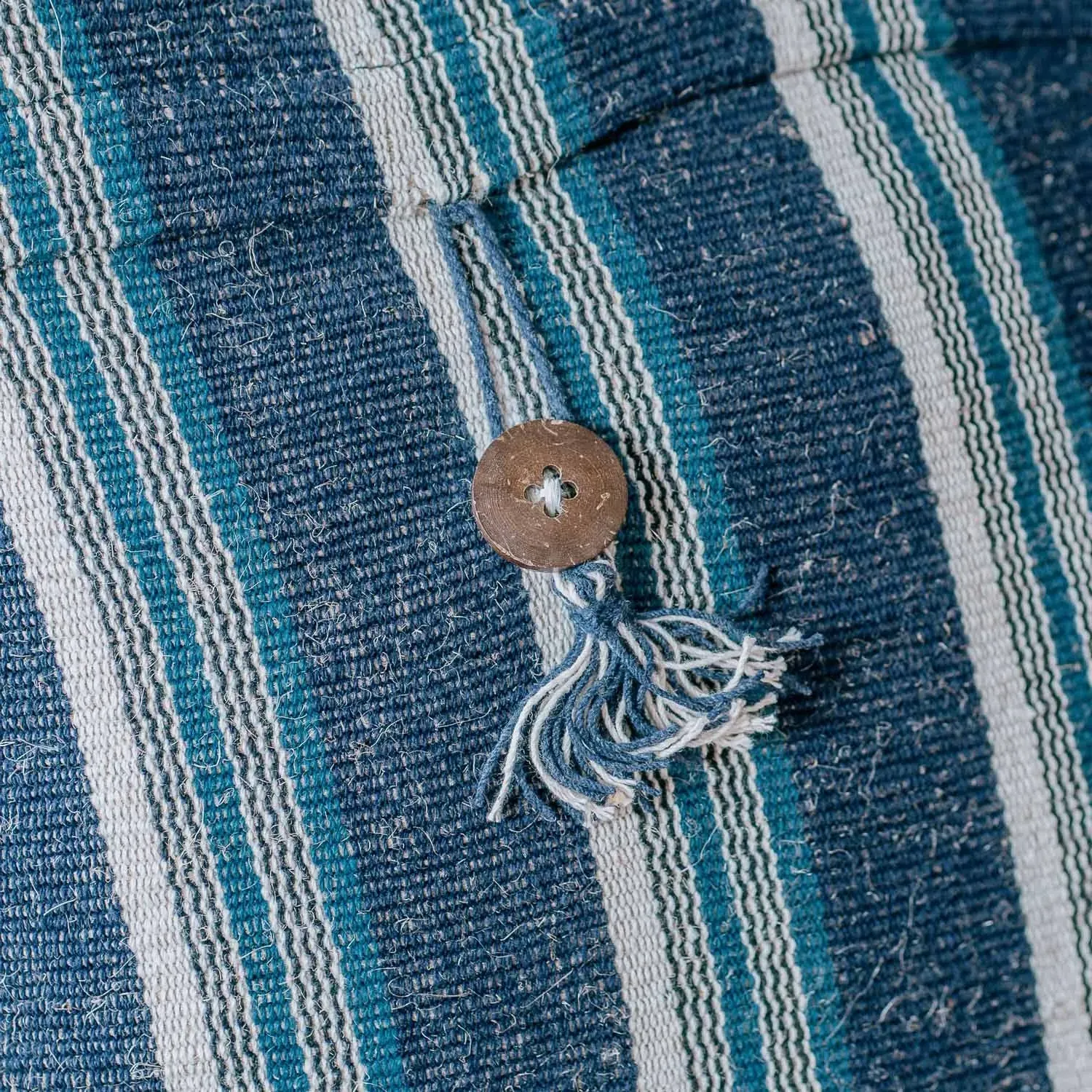 Wide Stripe Square Cushion - Blue, Cotton Blend