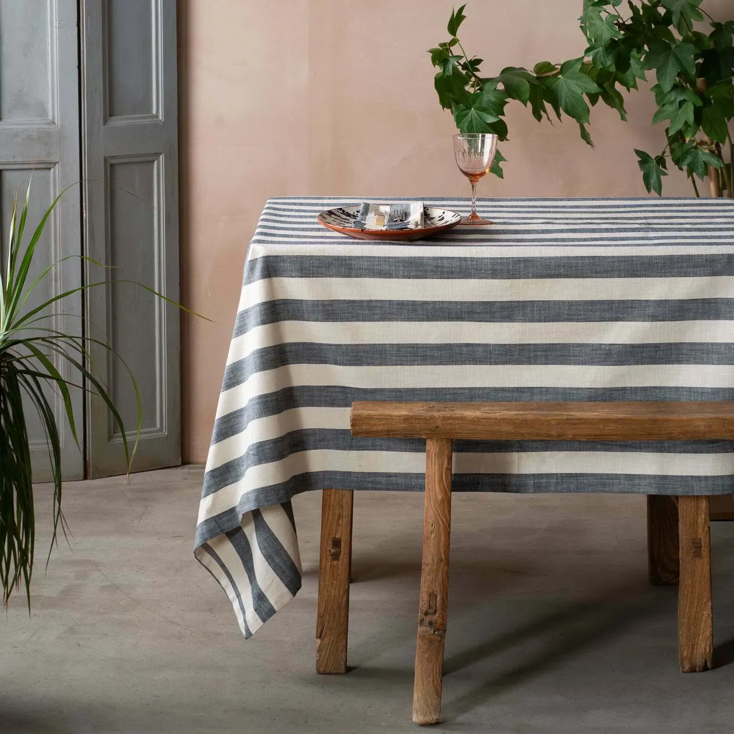Wide Stripe Table Cloth - Blue image