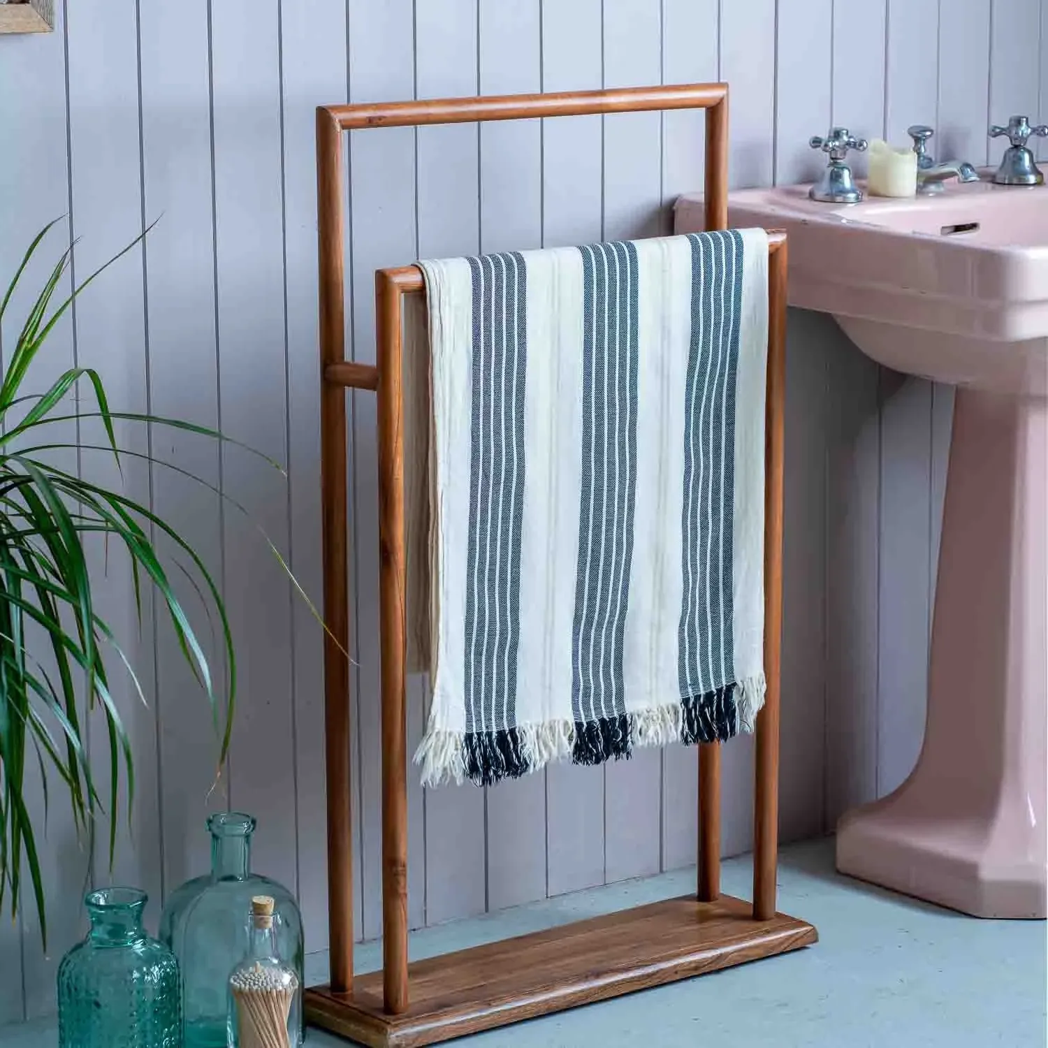 Wide Stripe Turkish Beach Towel Wrap - Black