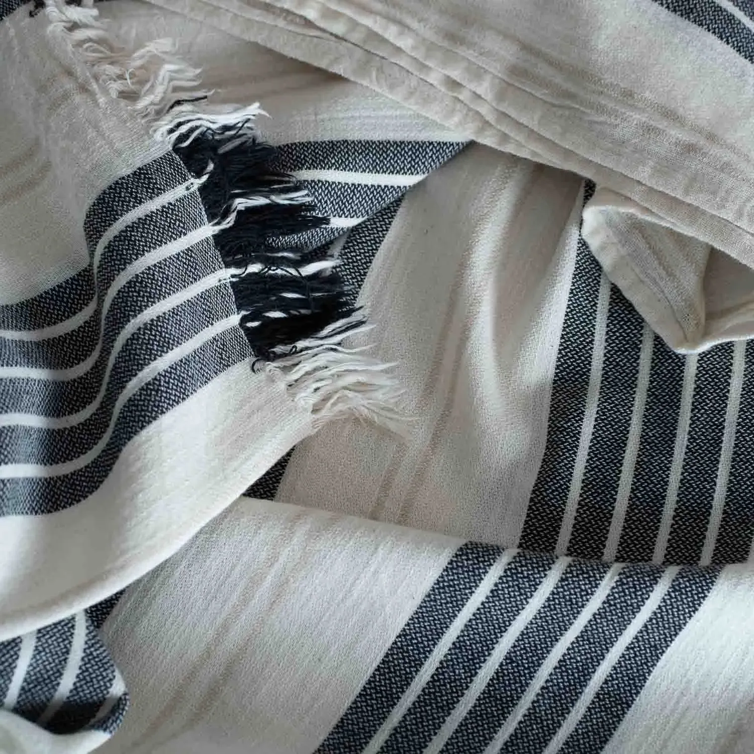 Wide Stripe Turkish Beach Towel Wrap - Black