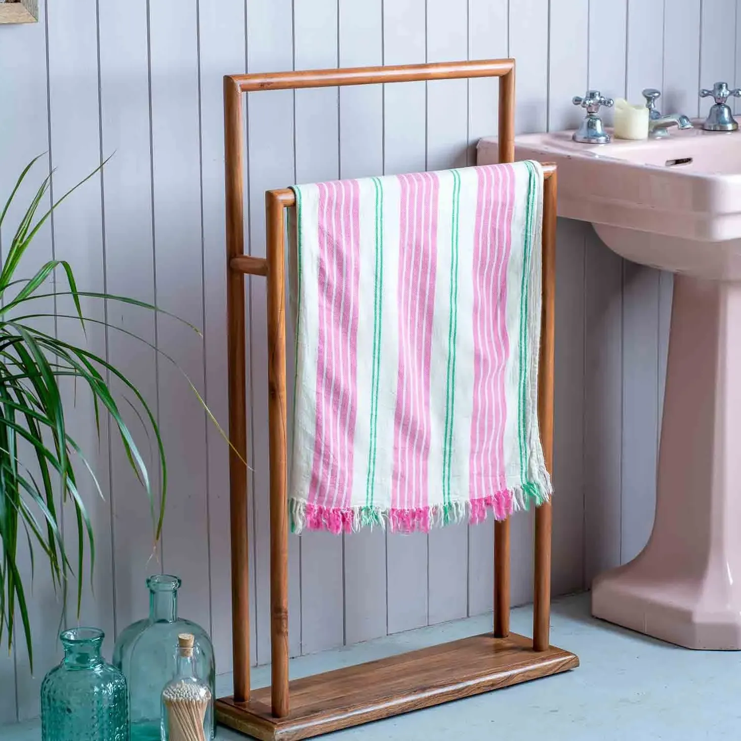 Wide Stripe Turkish Beach Towel Wrap - Pink