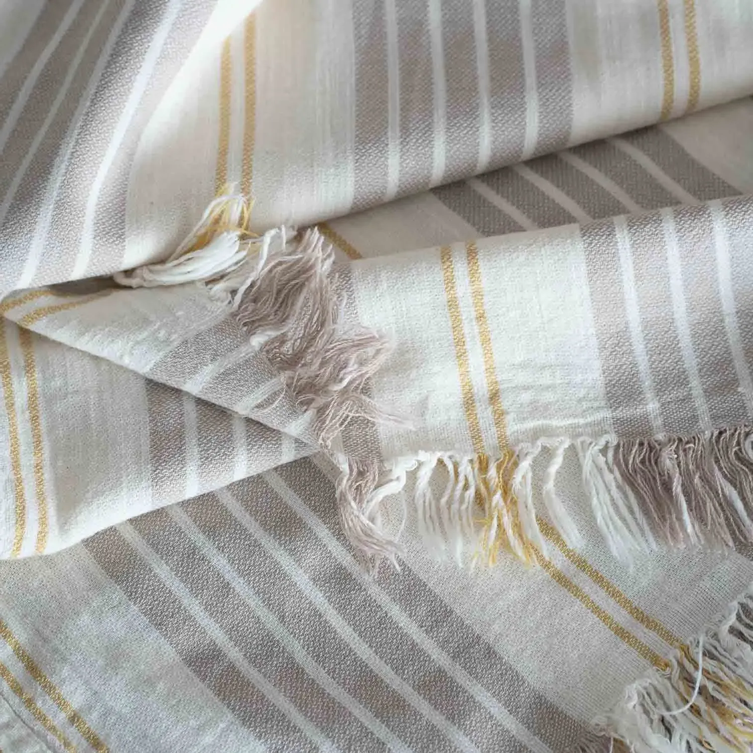 Wide Stripe Turkish Beach Towel Wrap - Stone