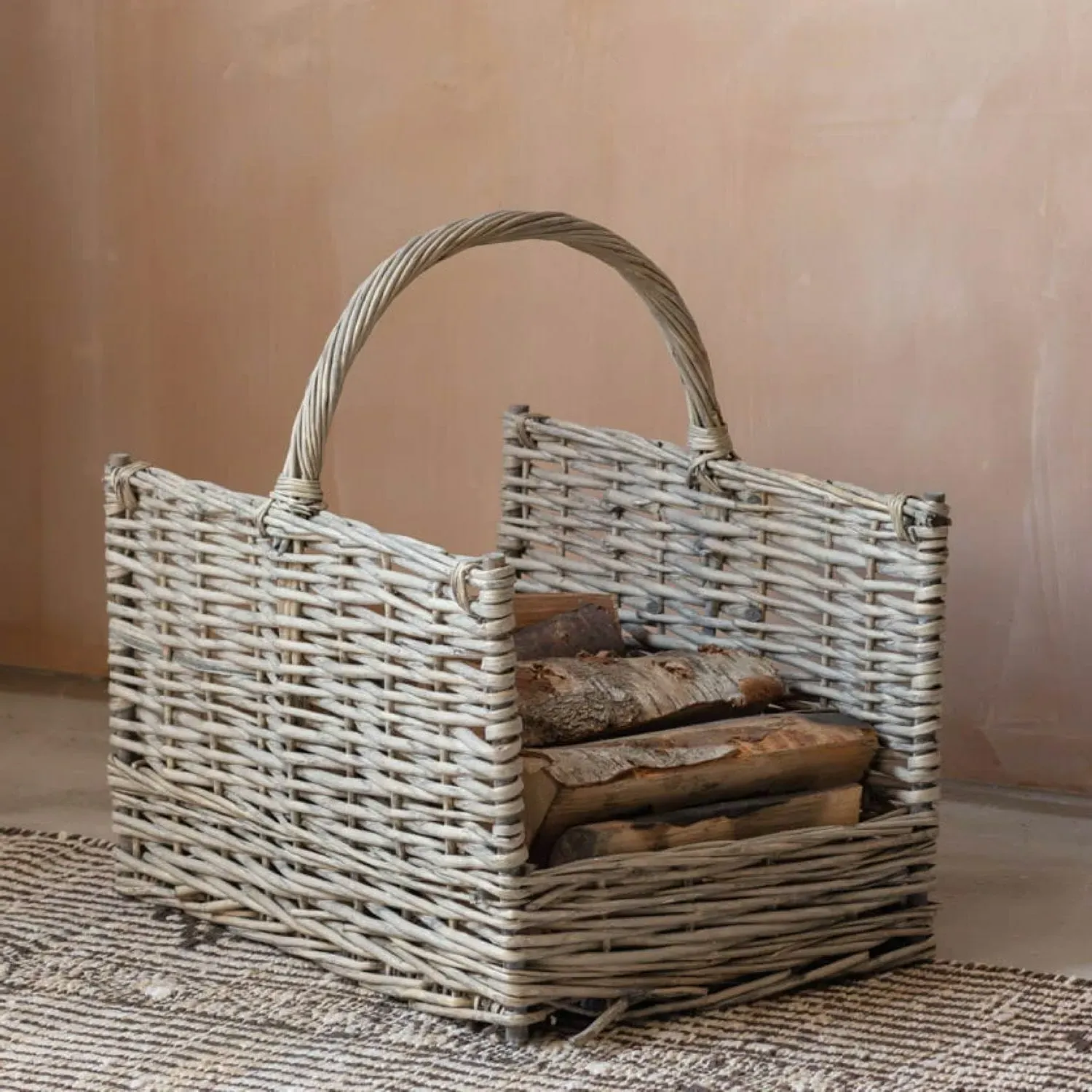 Willow Log Basket with Handle - Natural