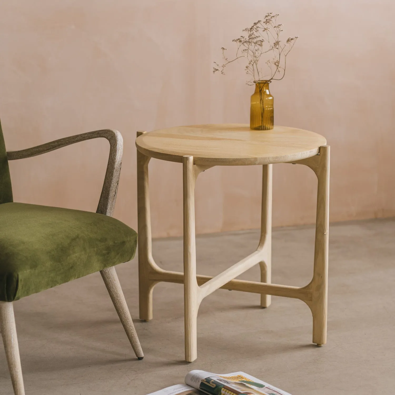 Willow Round Side Table - Natural, Mango Wood image