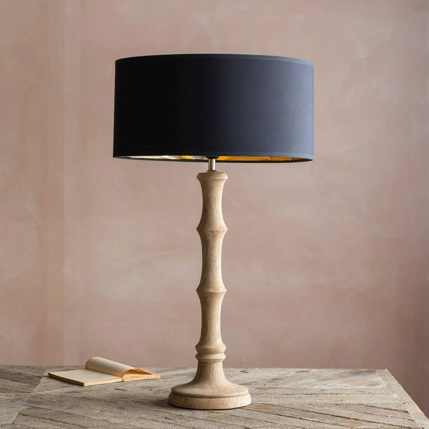 Wooden Bamboo Medium Table Lamp - Mango Wood