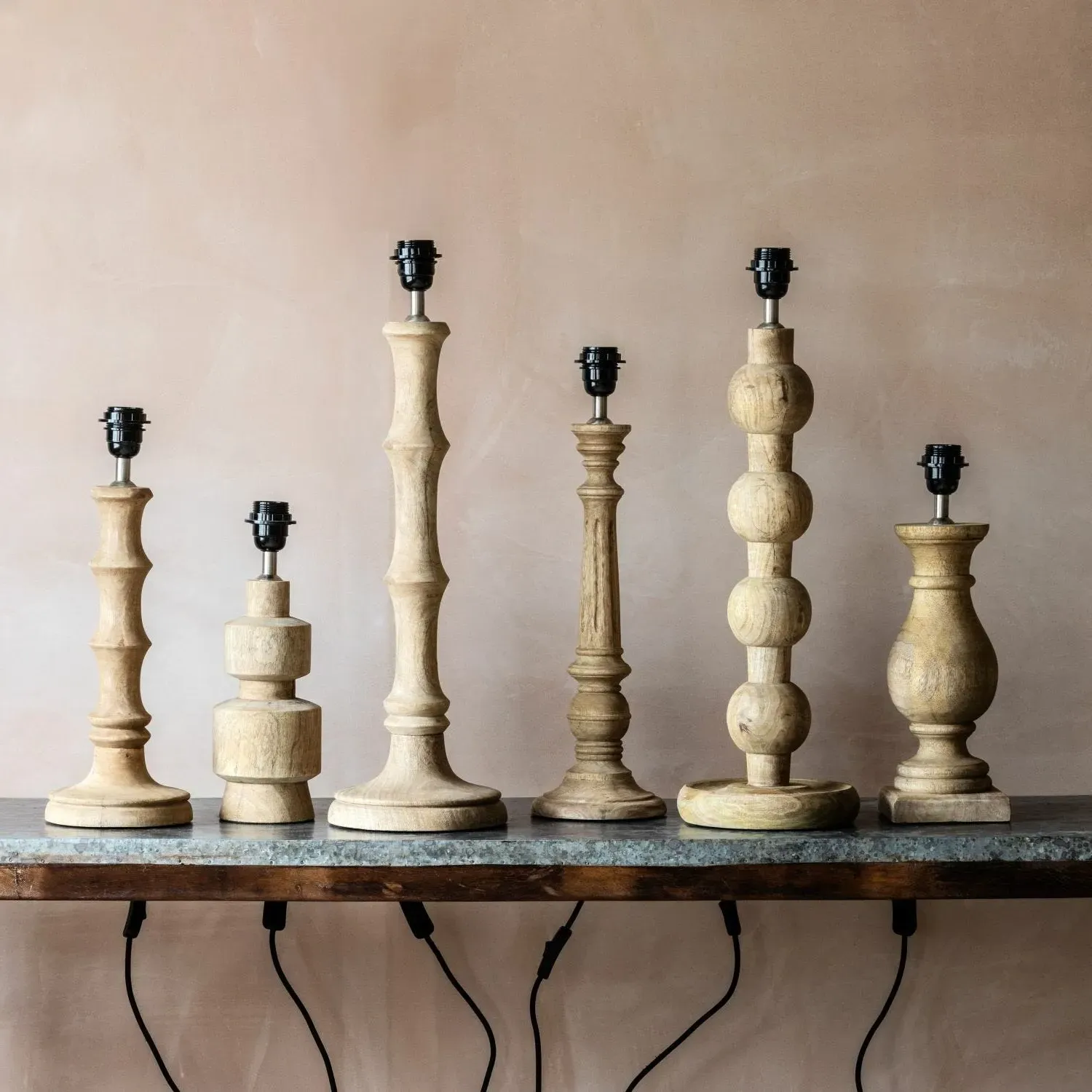 Wooden Bamboo Medium Table Lamp - Mango Wood