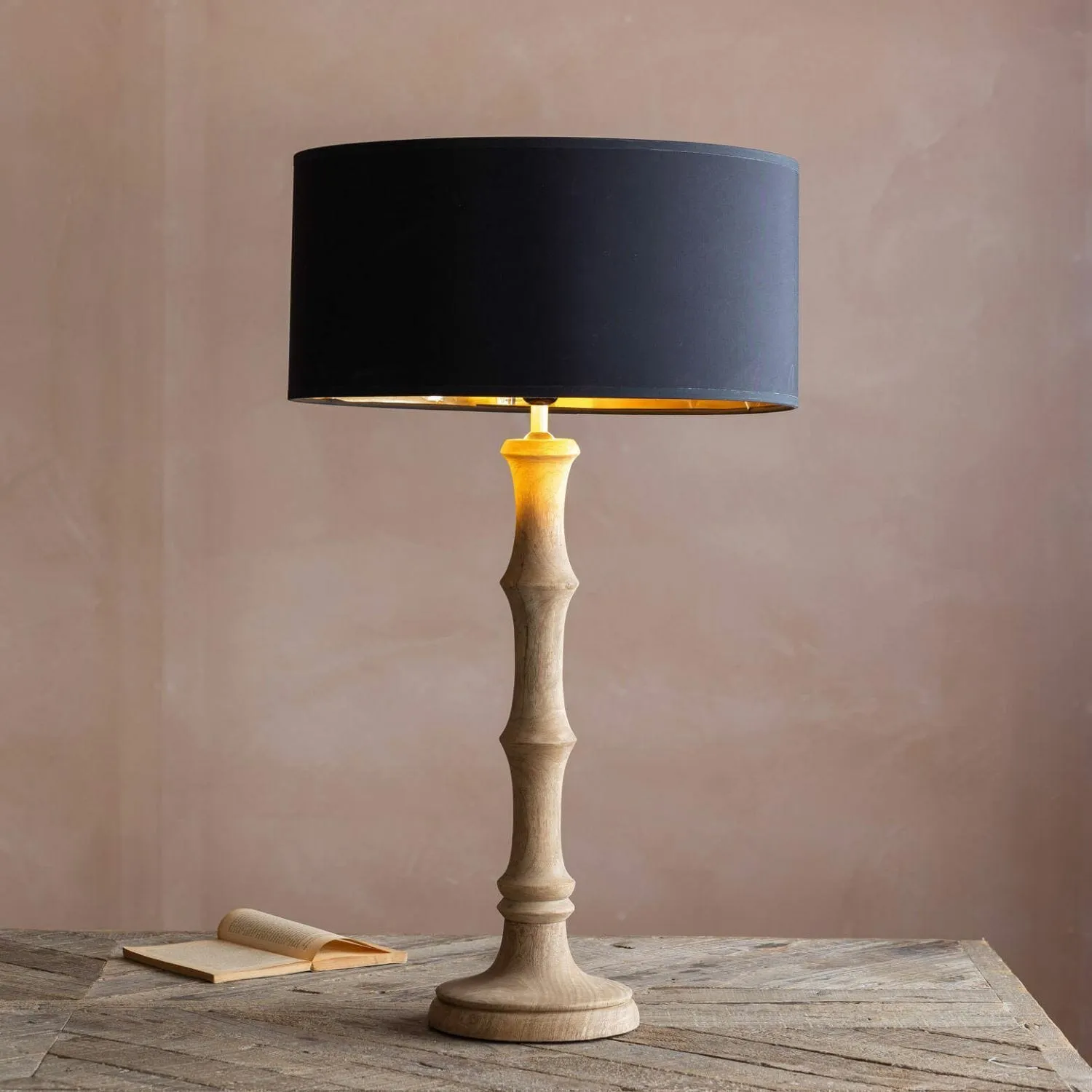 Wooden Bamboo Medium Table Lamp - Mango Wood