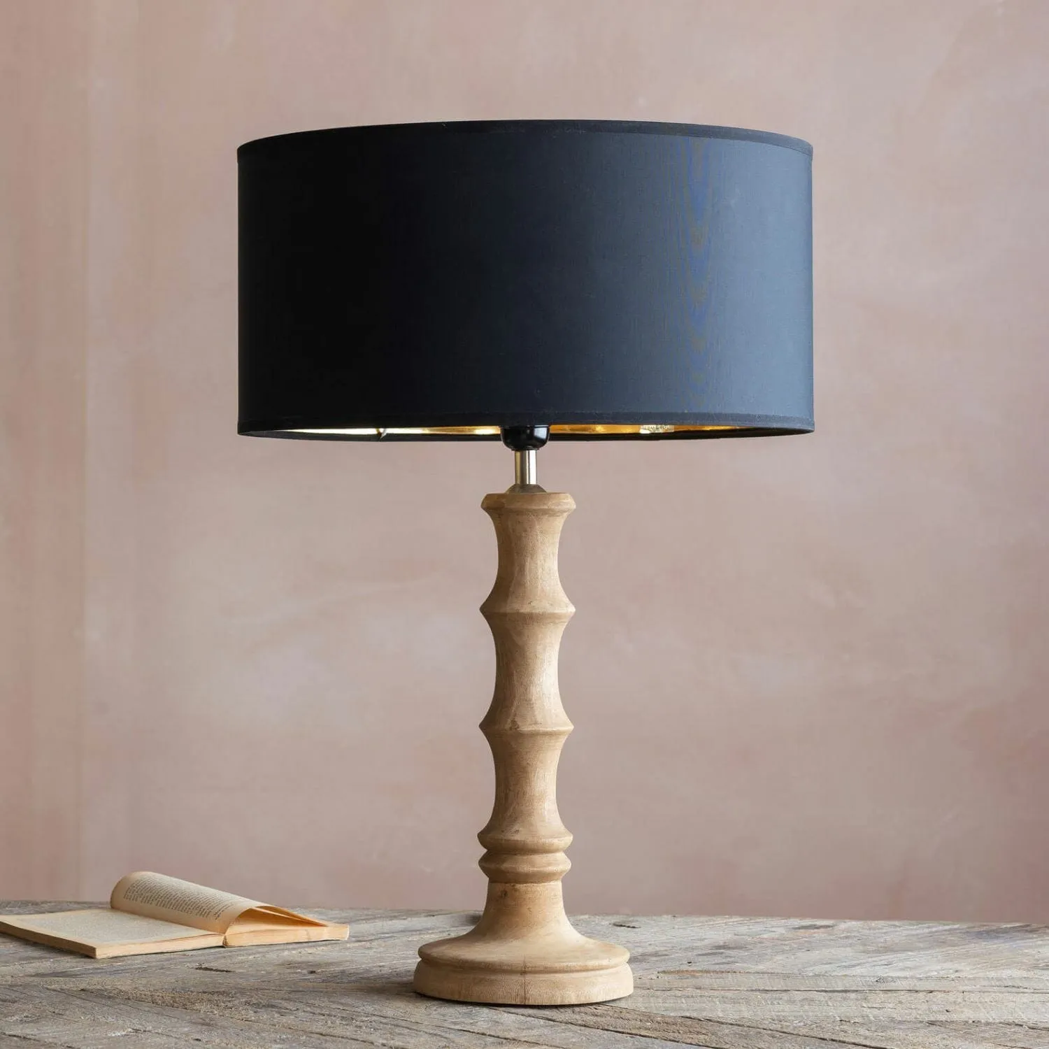 Wooden Bamboo Small Table Lamp - Mango Wood