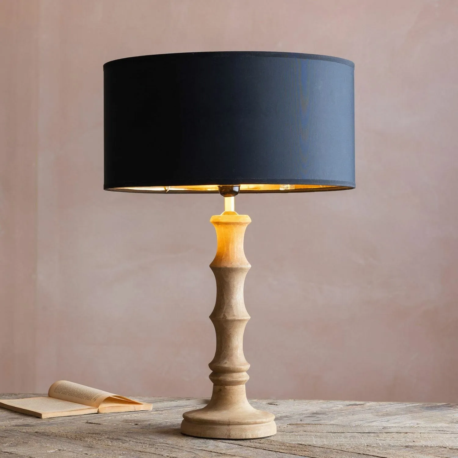 Wooden Bamboo Small Table Lamp - Mango Wood image